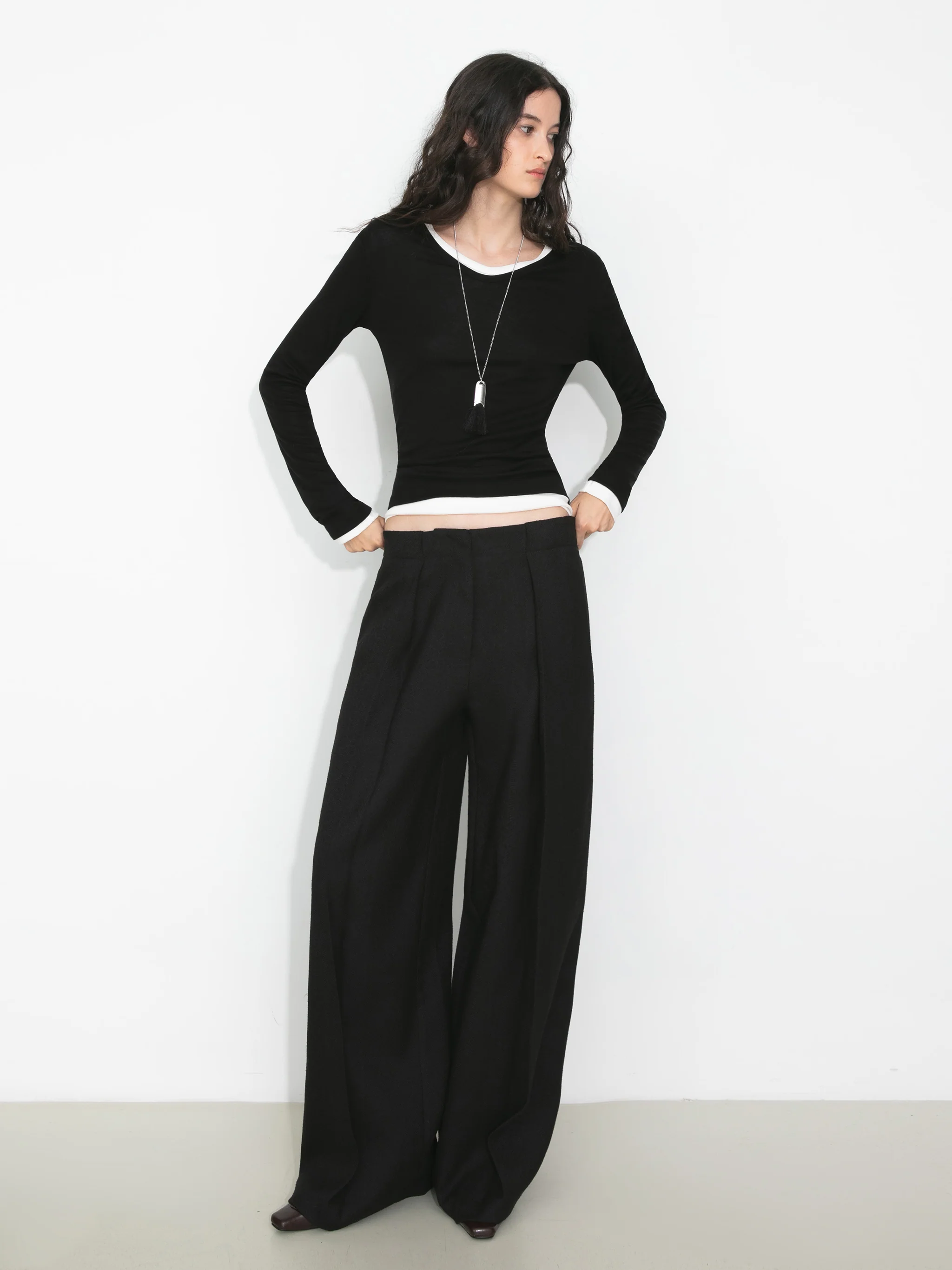 Draped Pleated Wide-Leg Pants - Image 2