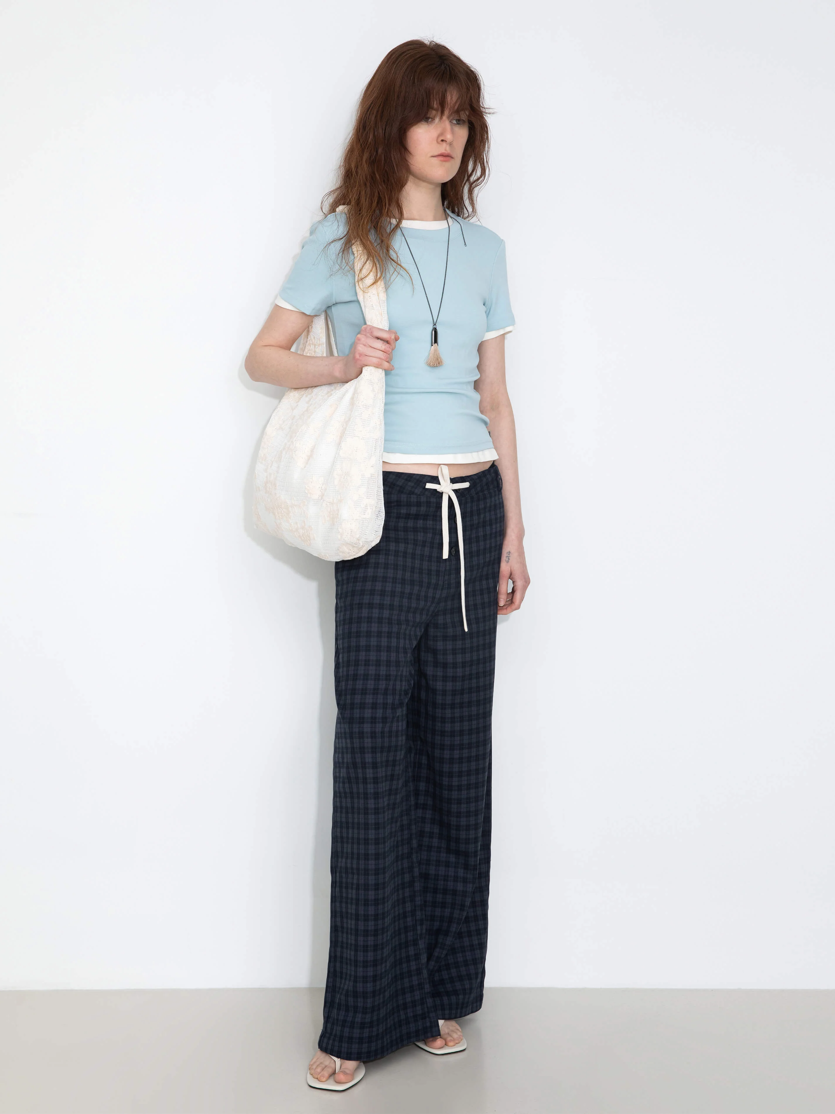Drawstring Checkered Wide-Leg Casual Pants - Image 4