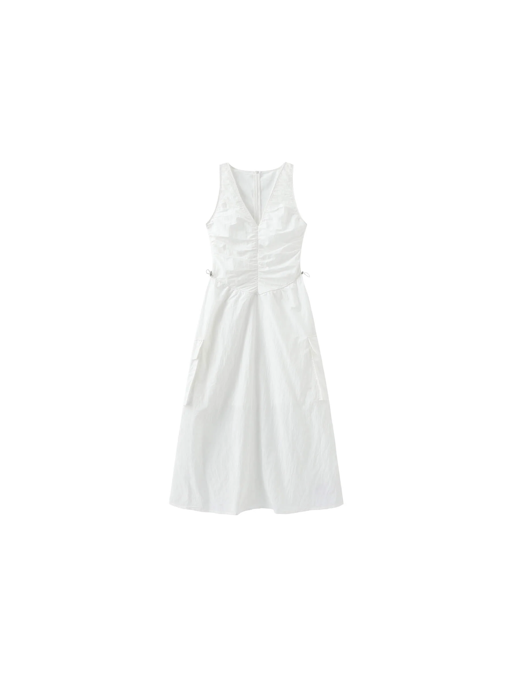Drawstring Pleated V-Neck Sleeveless Dress - Image 13