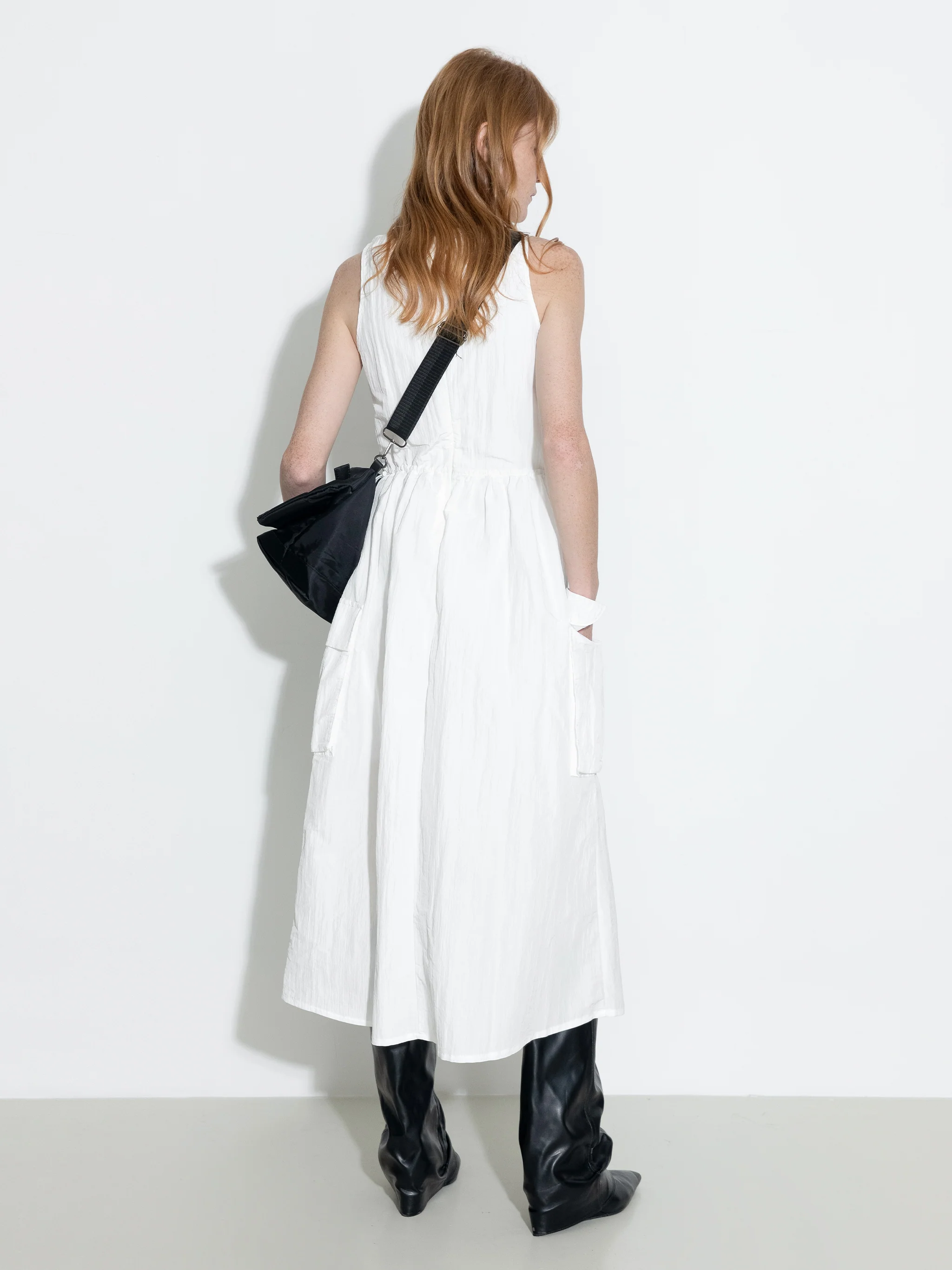 Drawstring Pleated V-Neck Sleeveless Dress - Image 6