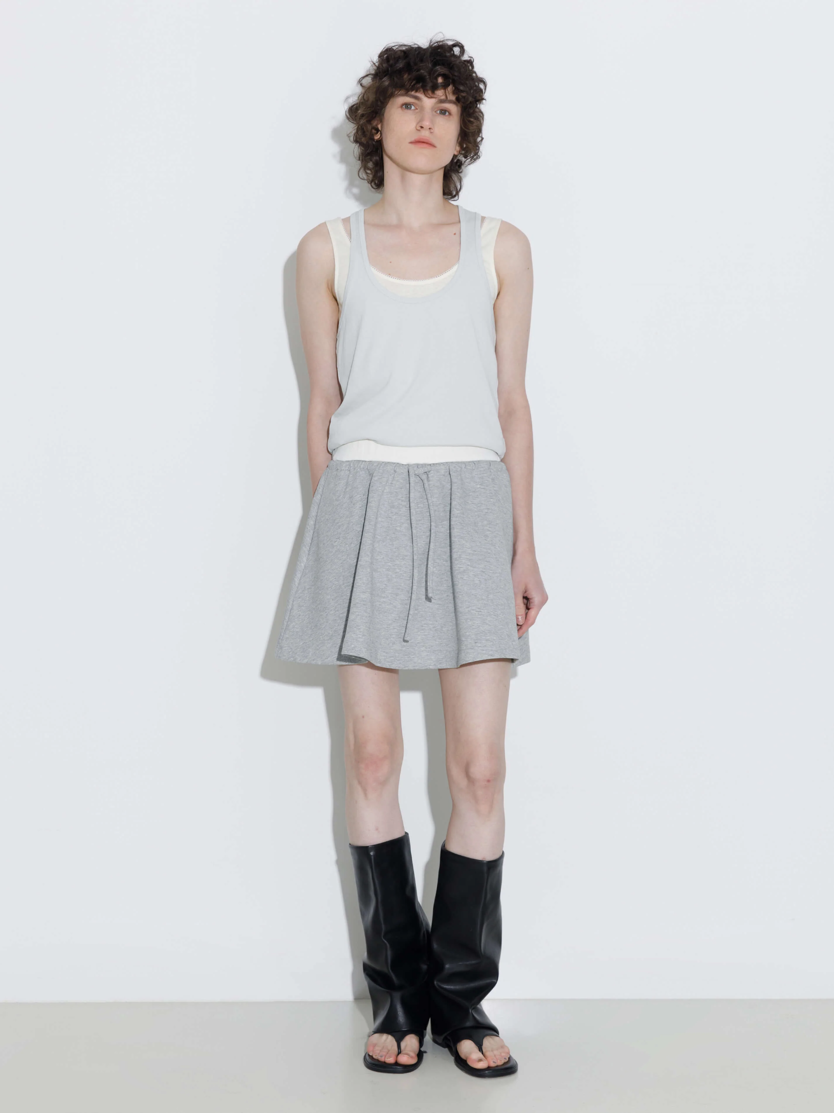 Drawstring Waist A-line Sweat Skirt - Image 3