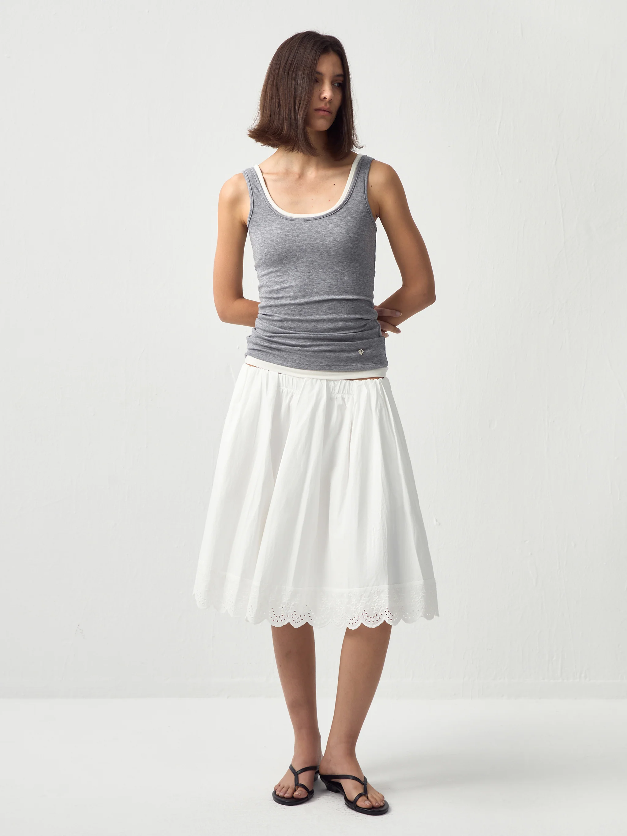 Embroidered A-Line Cotton Midi Skirt - Image 11