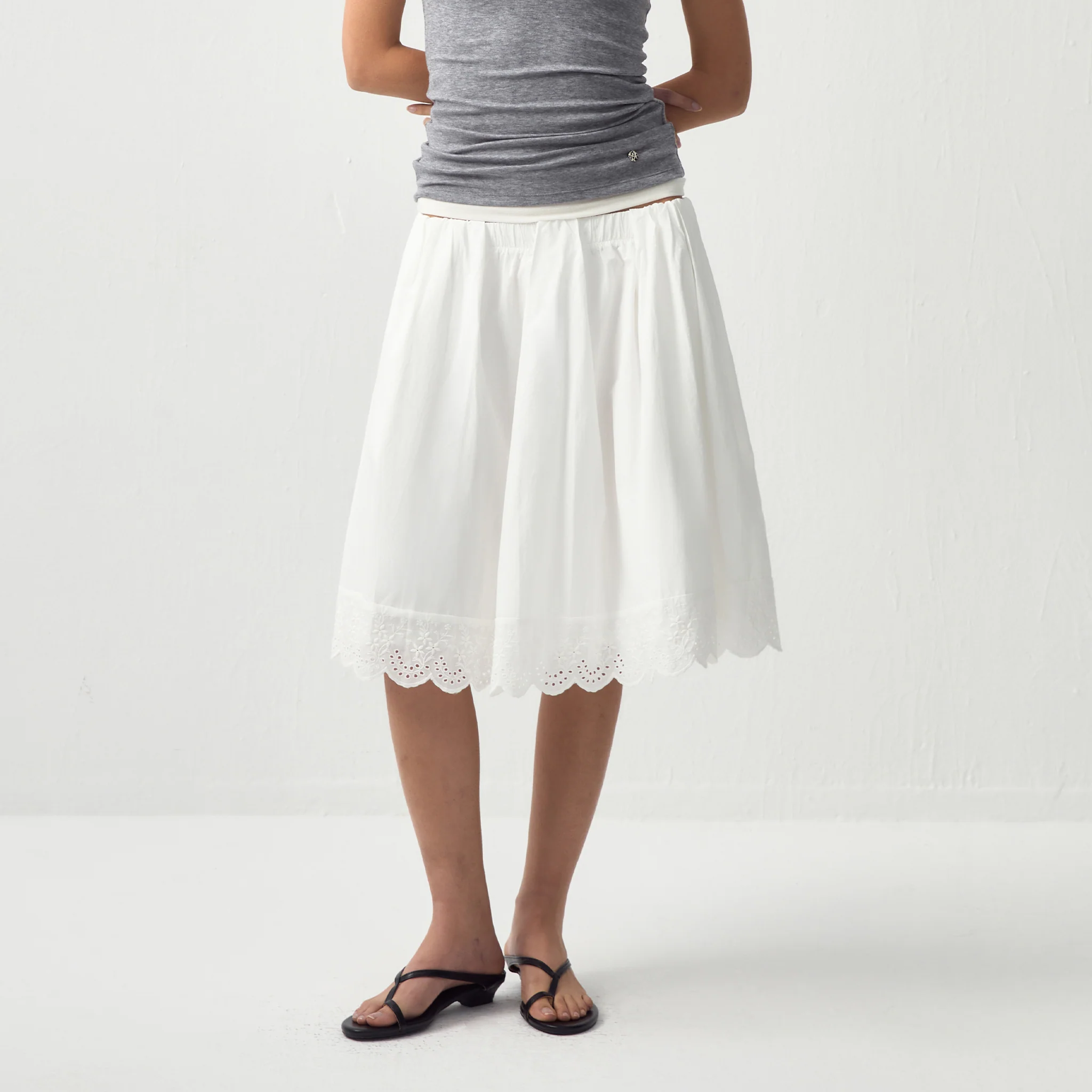 Embroidered A-Line Cotton Midi Skirt - Image 9