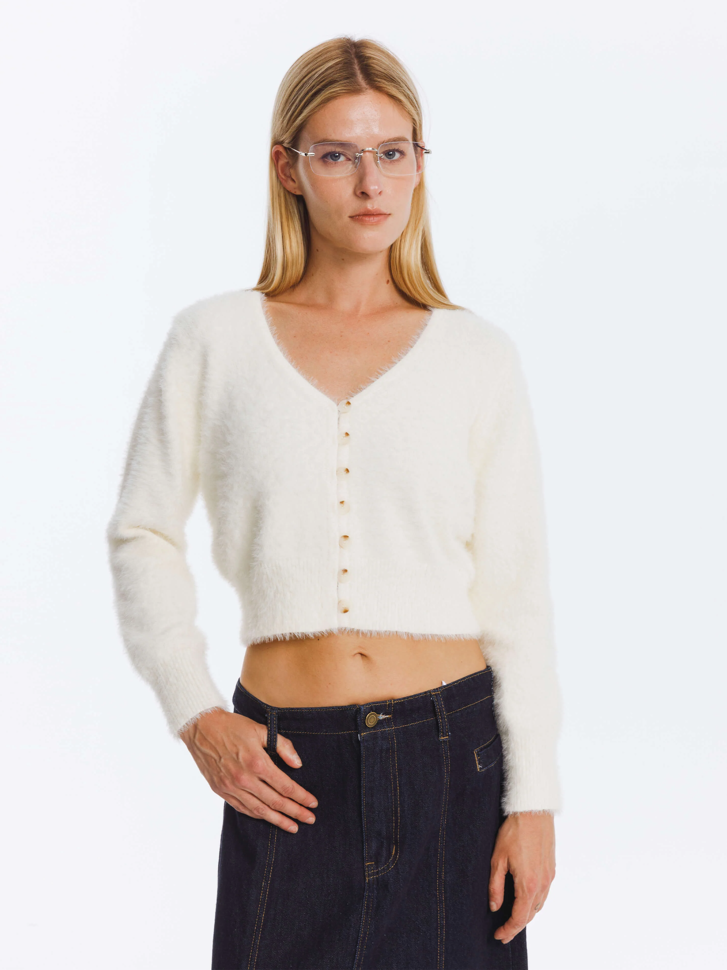 Fluffy Cropped Knit Cardigan - Image 8