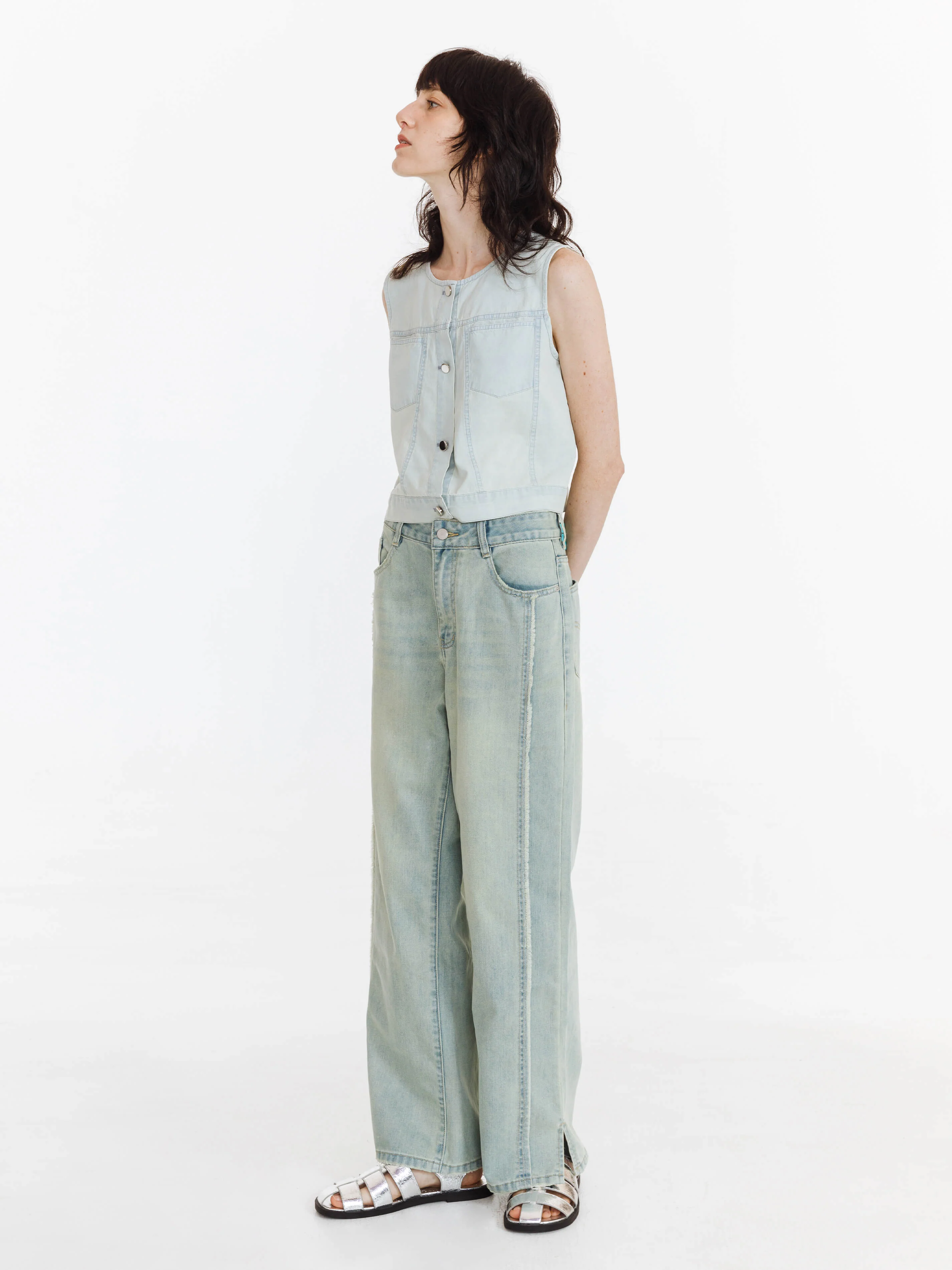 Fray Panelled Wide Leg Jeans - Image 5
