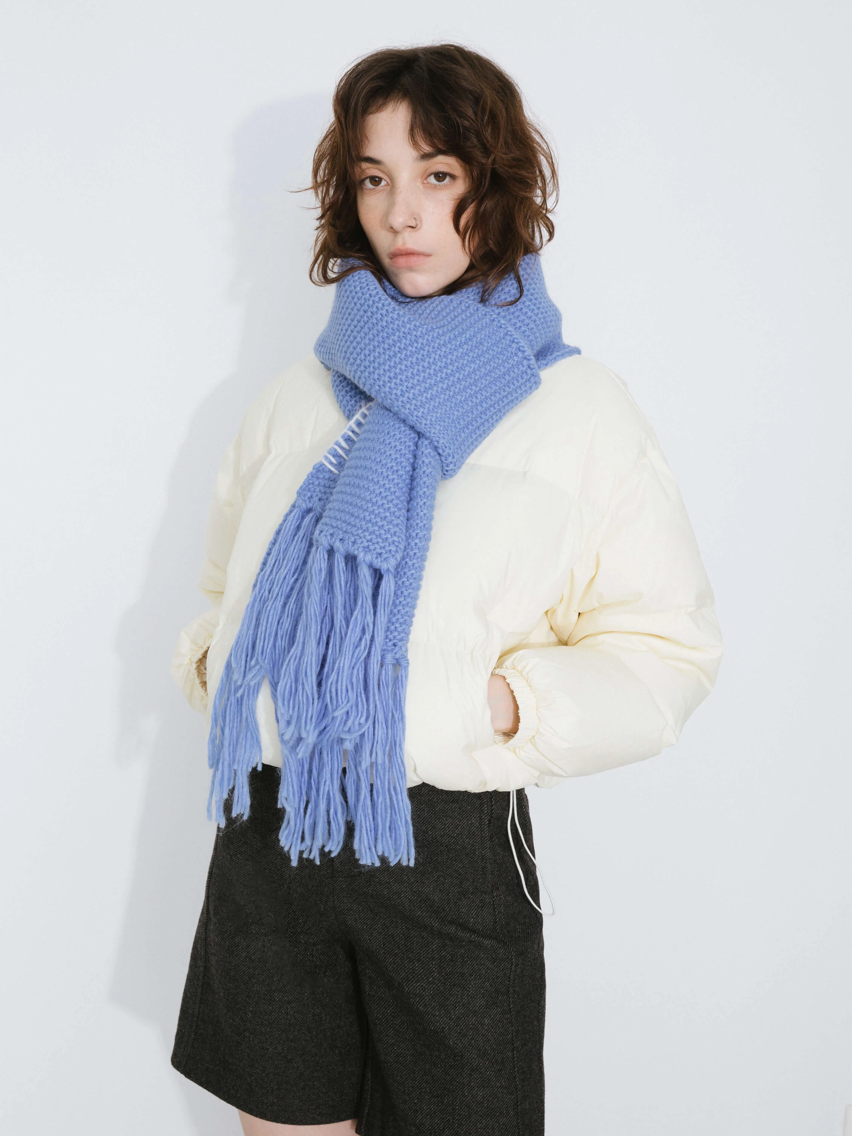 Fringed Long Scarf with Wool Blend - Image 11