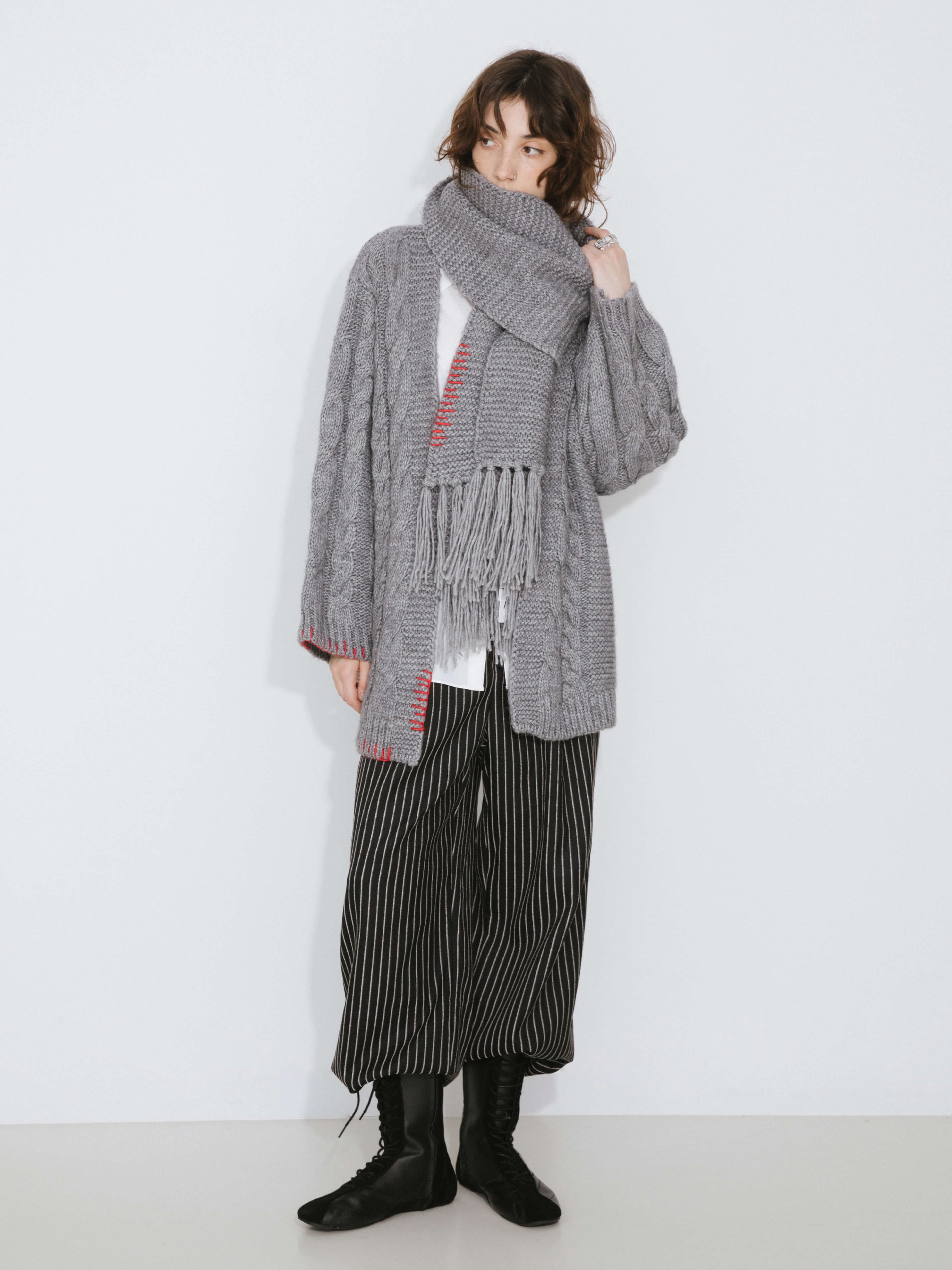 Fringed Long Scarf with Wool Blend - Image 14
