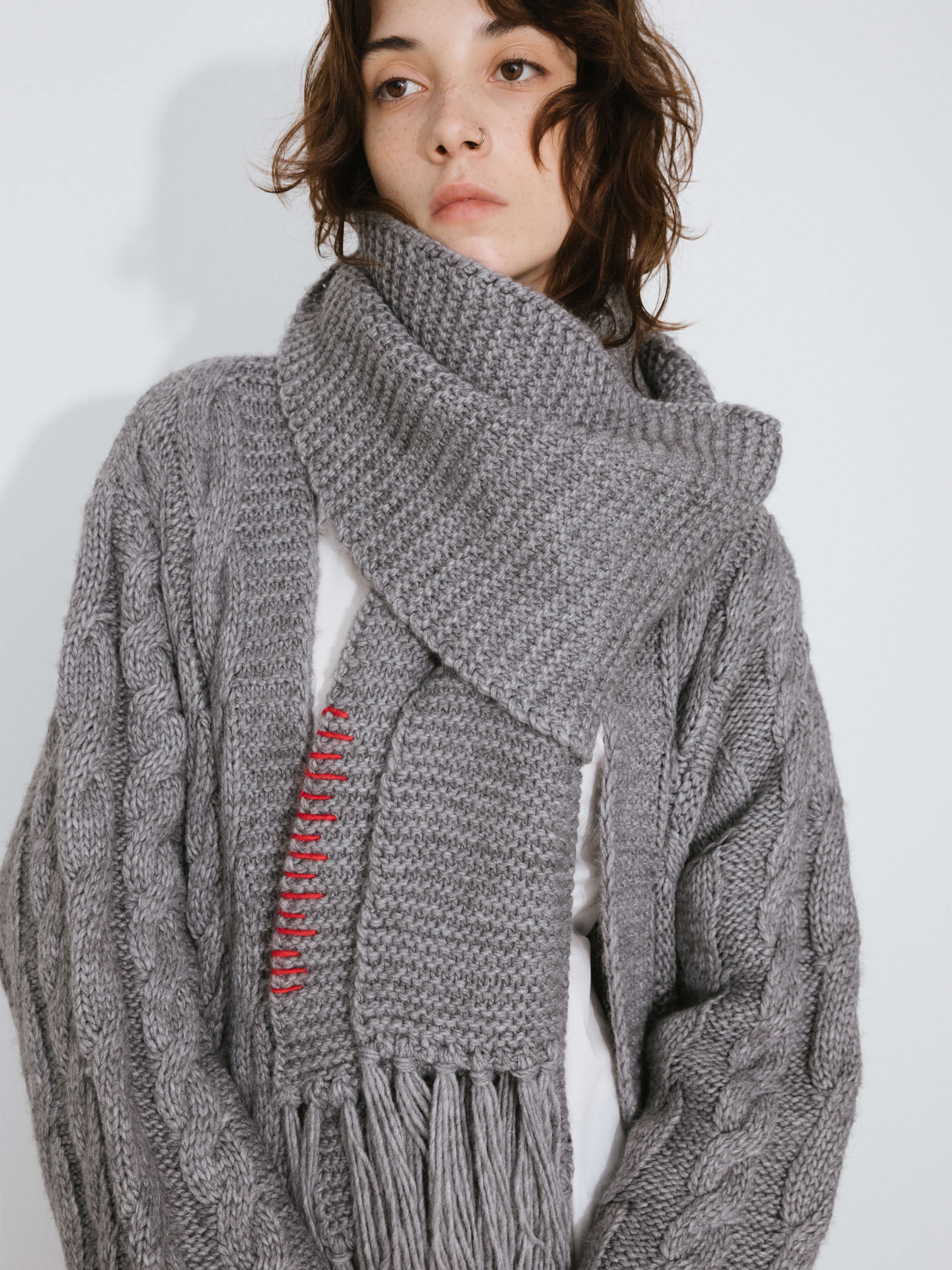 Fringed Long Scarf with Wool Blend - Image 15