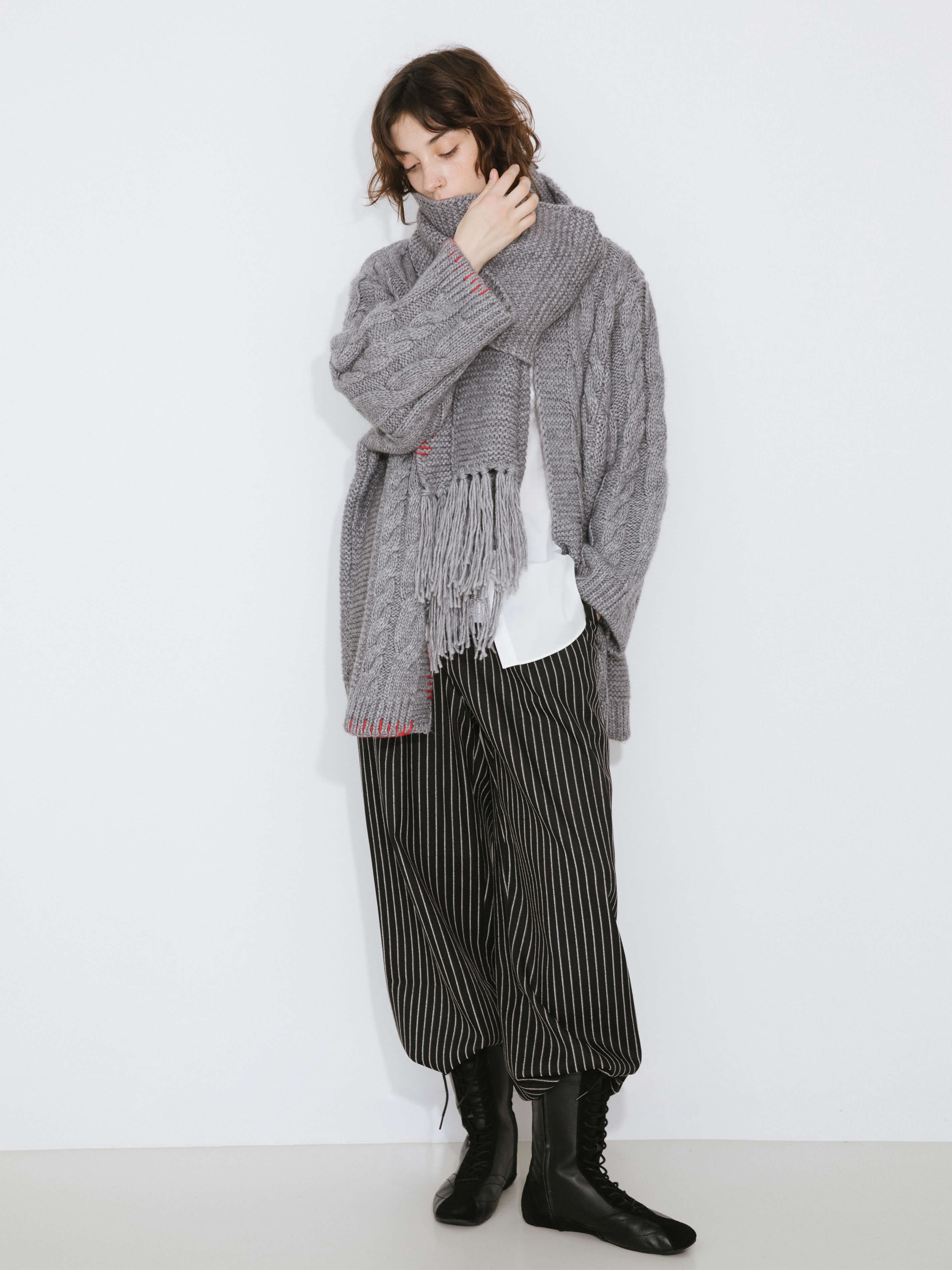 Fringed Long Scarf with Wool Blend - Image 16