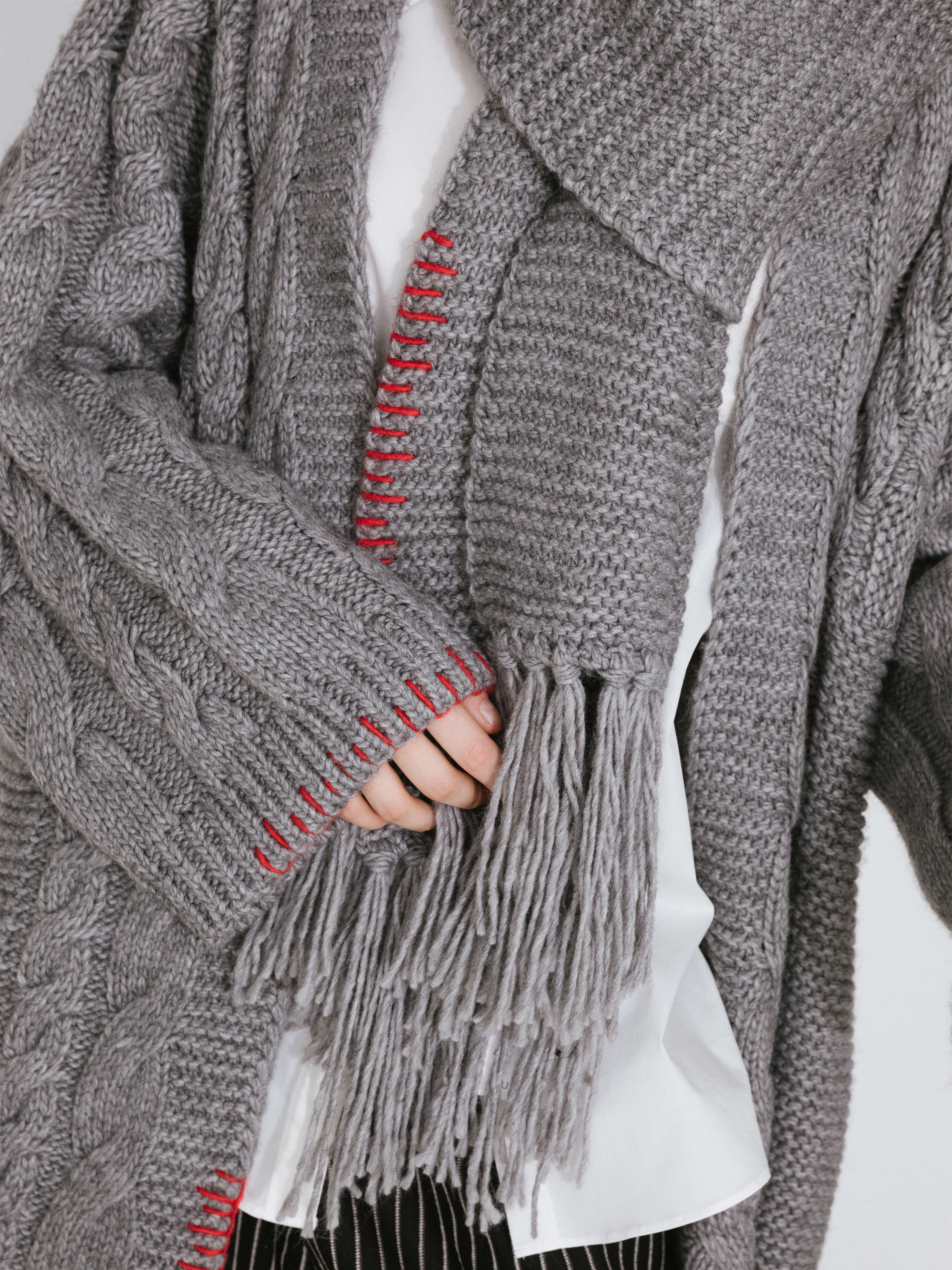 Fringed Long Scarf with Wool Blend - Image 17