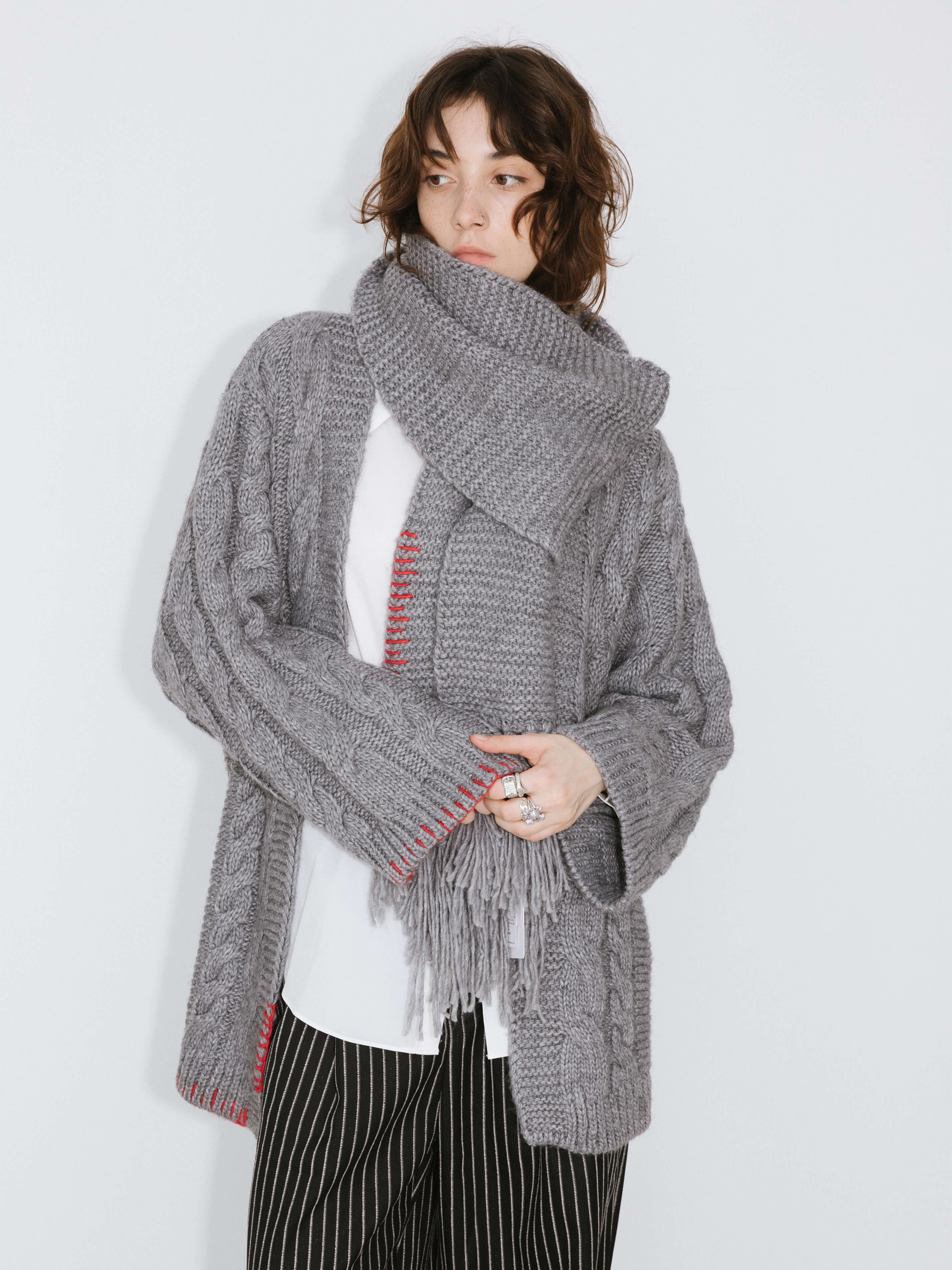 Fringed Long Scarf with Wool Blend - Image 18