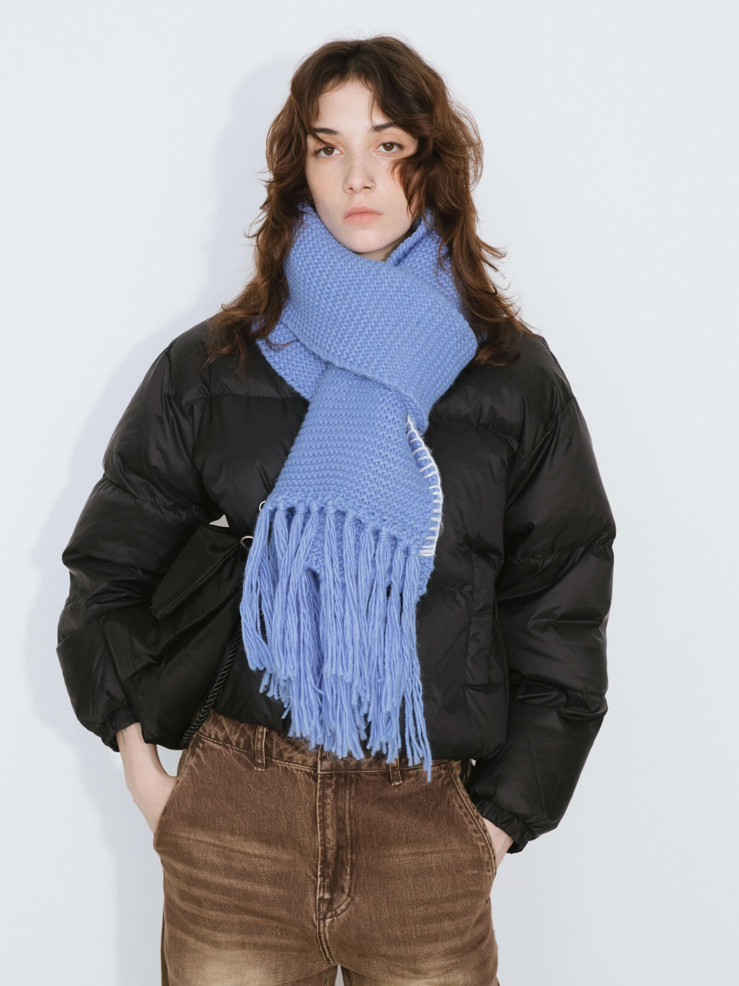 Fringed Long Scarf with Wool Blend - Image 9