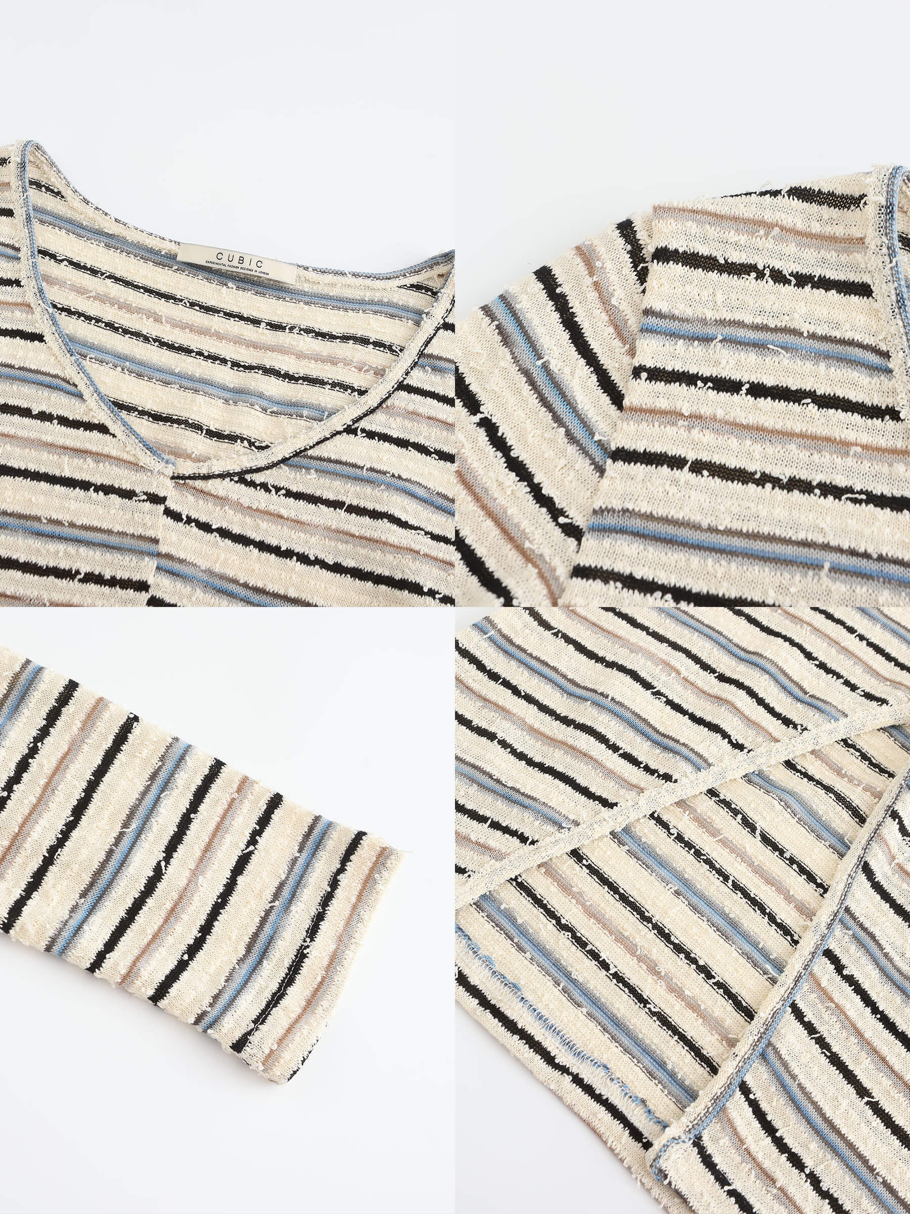 Front Slit Striped Long Sleeve Top - Image 9