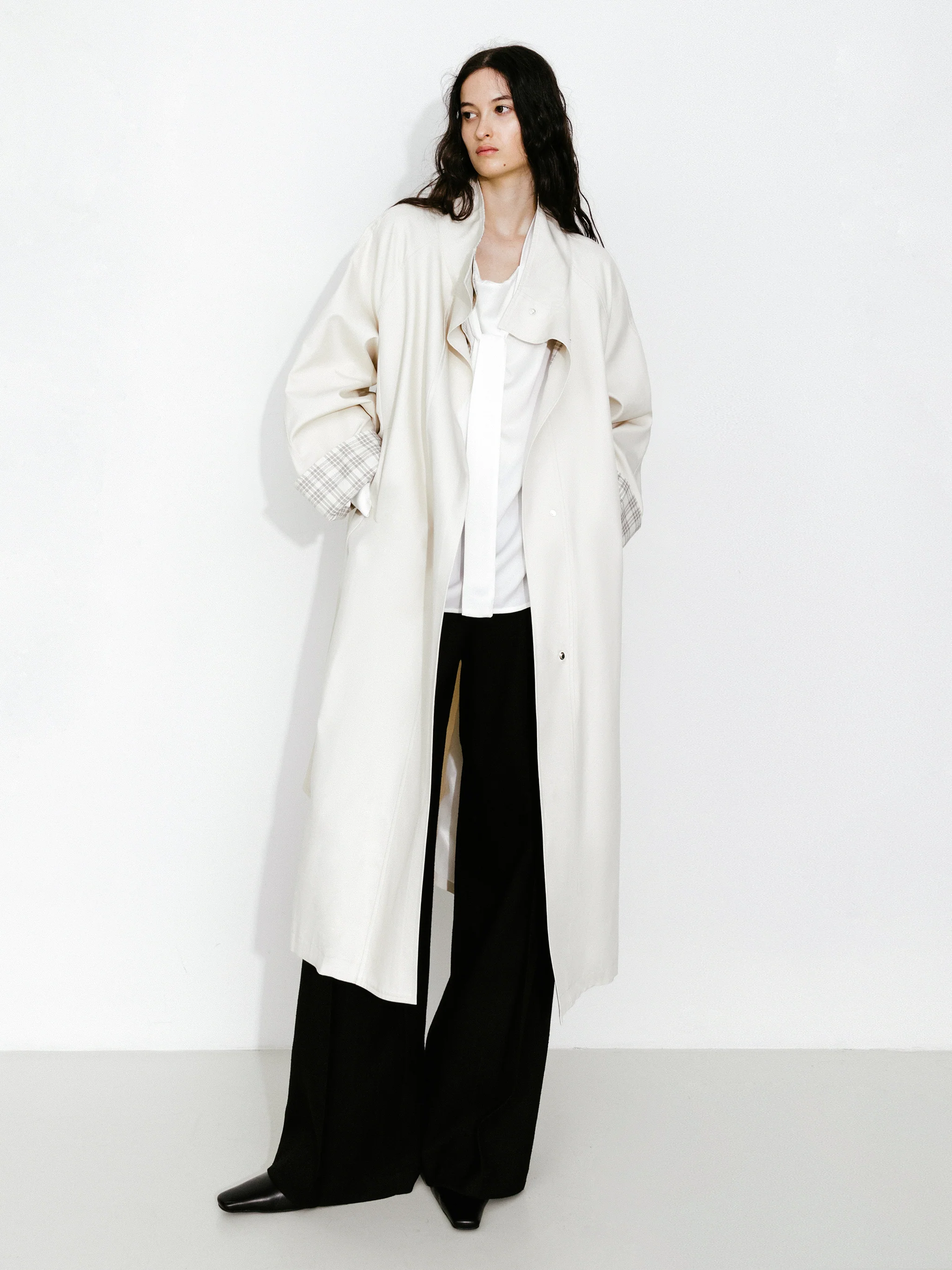 Funnel Neck Colorblock Cuff Trench Coat - Image 11