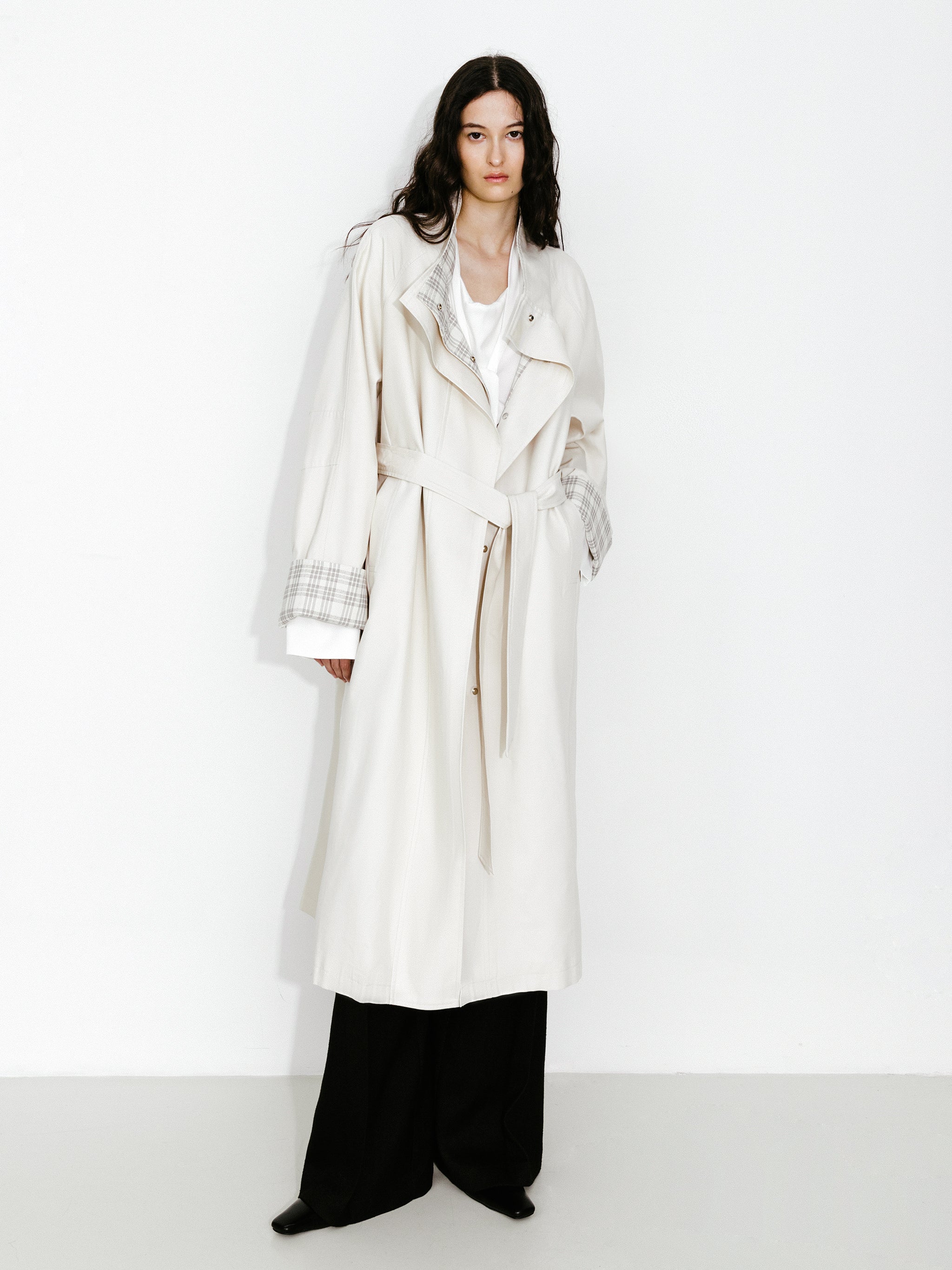 Funnel Neck Colorblock Cuff Trench Coat - Image 12
