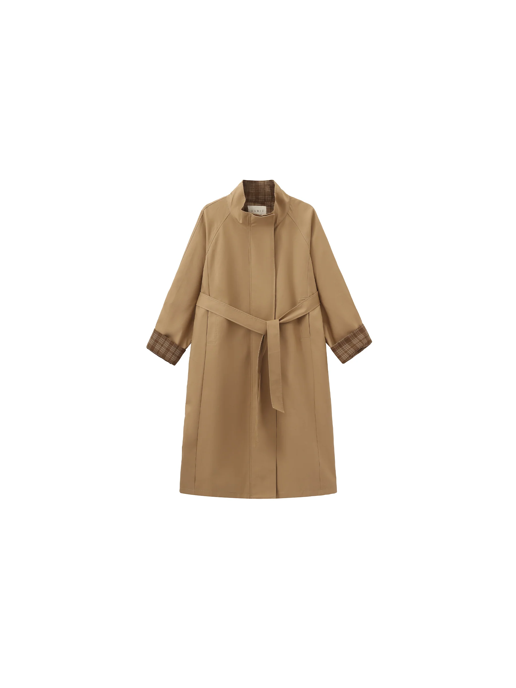 Funnel Neck Colorblock Cuff Trench Coat - Image 13