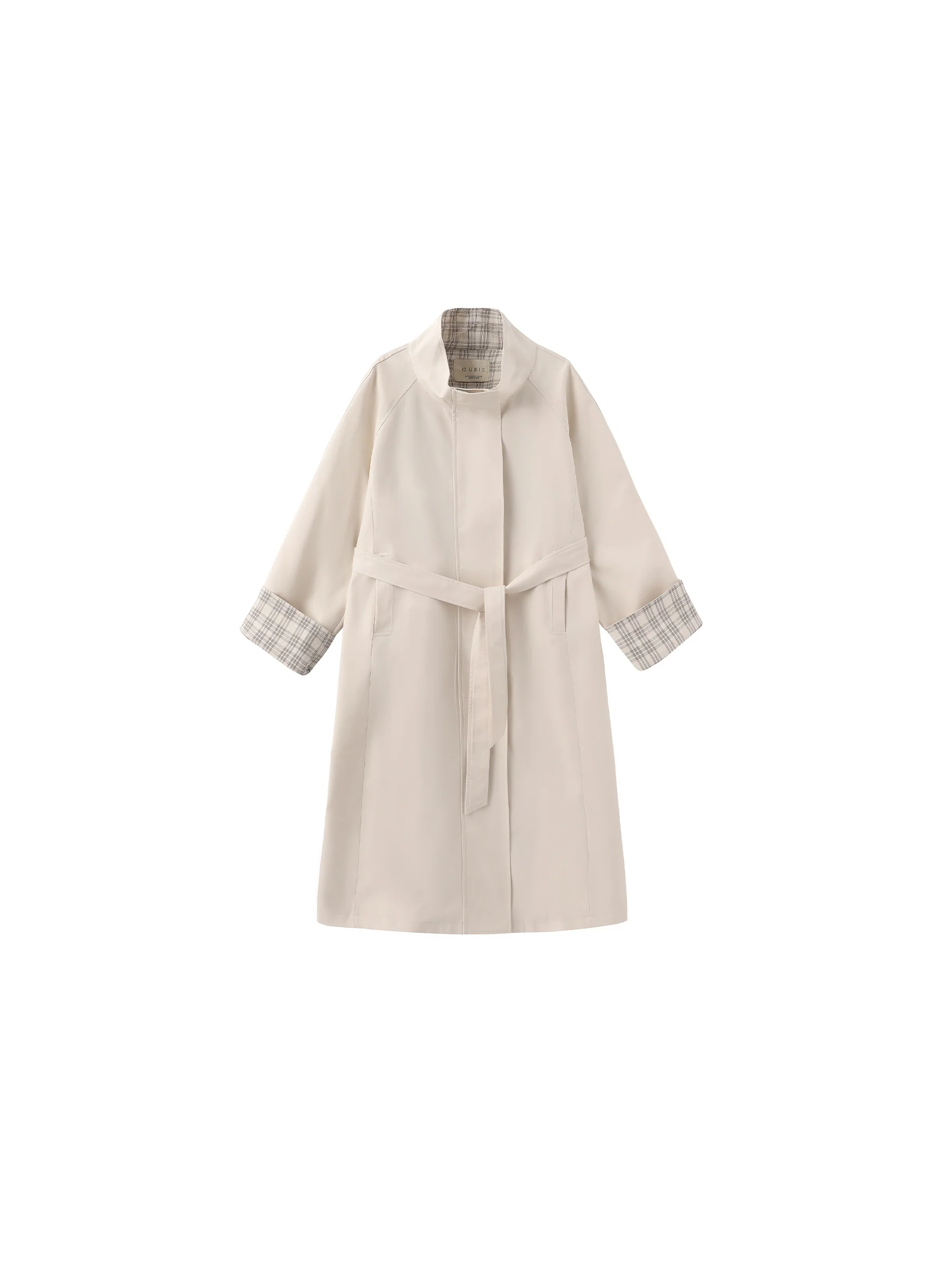 Funnel Neck Colorblock Cuff Trench Coat - Image 15