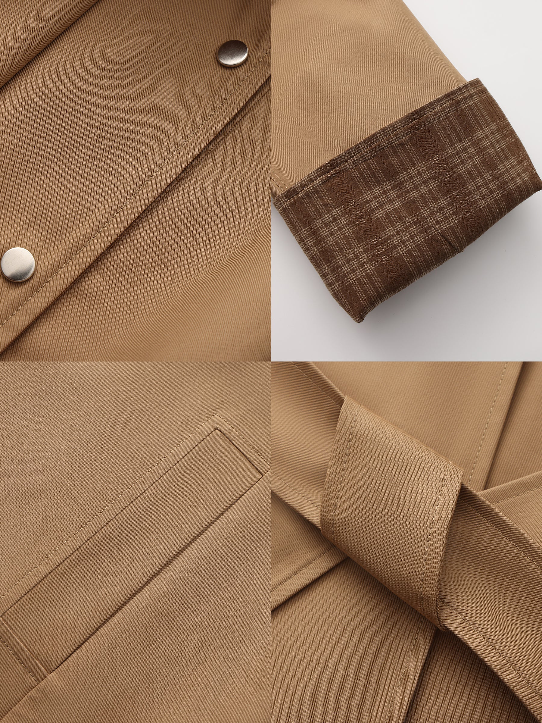 Funnel Neck Colorblock Cuff Trench Coat - Image 17