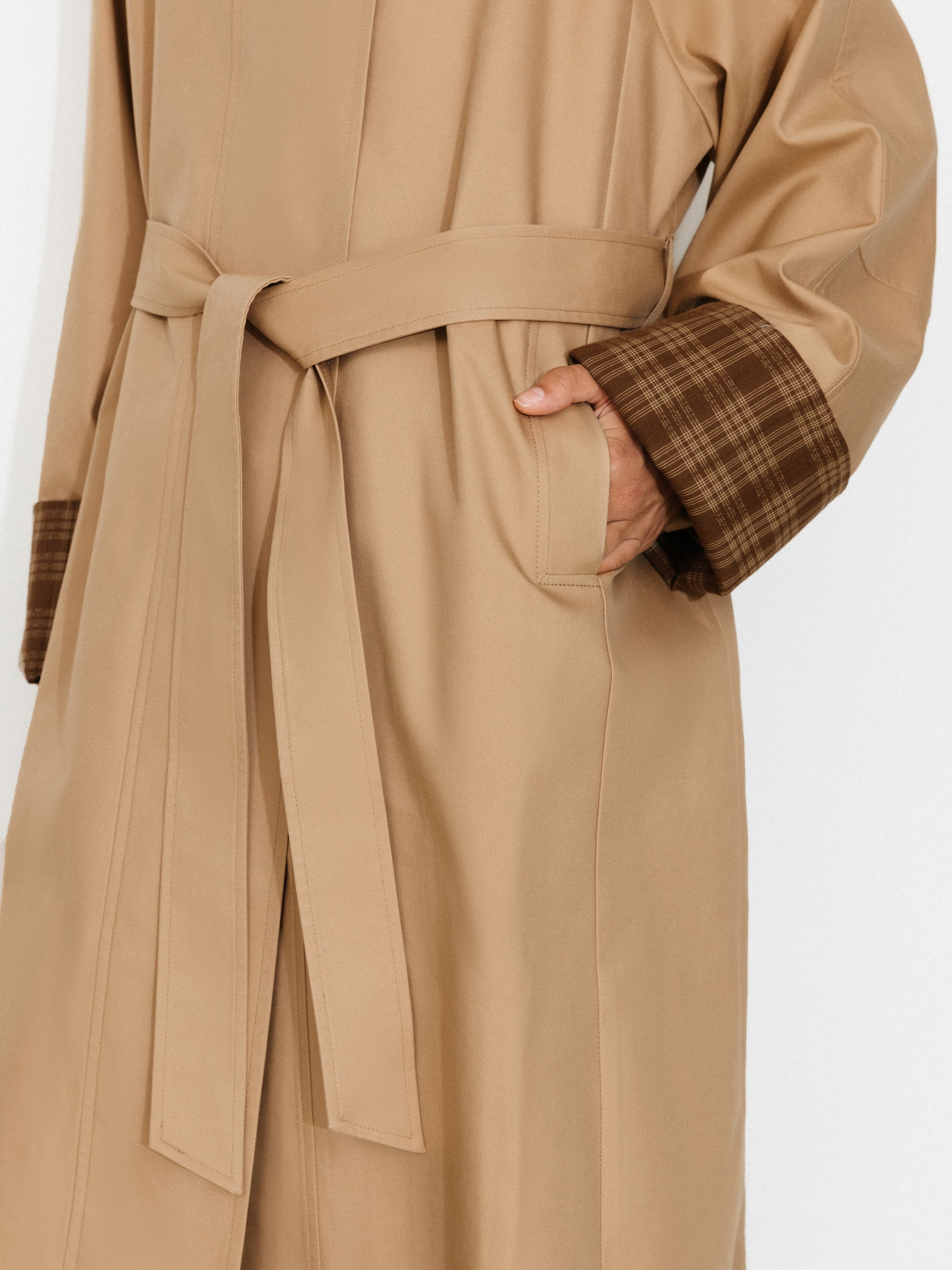 Funnel Neck Colorblock Cuff Trench Coat - Image 4