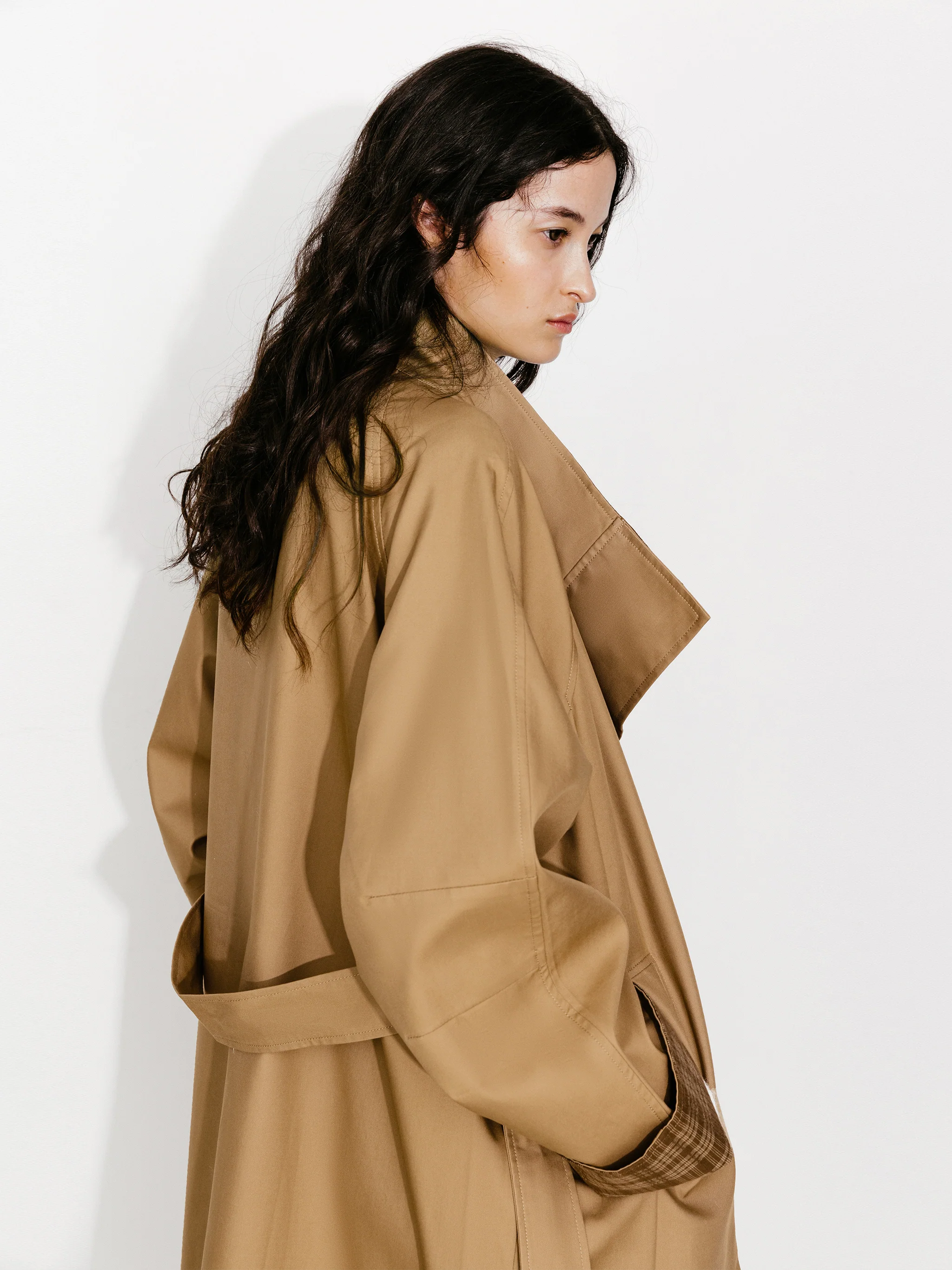 Funnel Neck Colorblock Cuff Trench Coat - Image 6