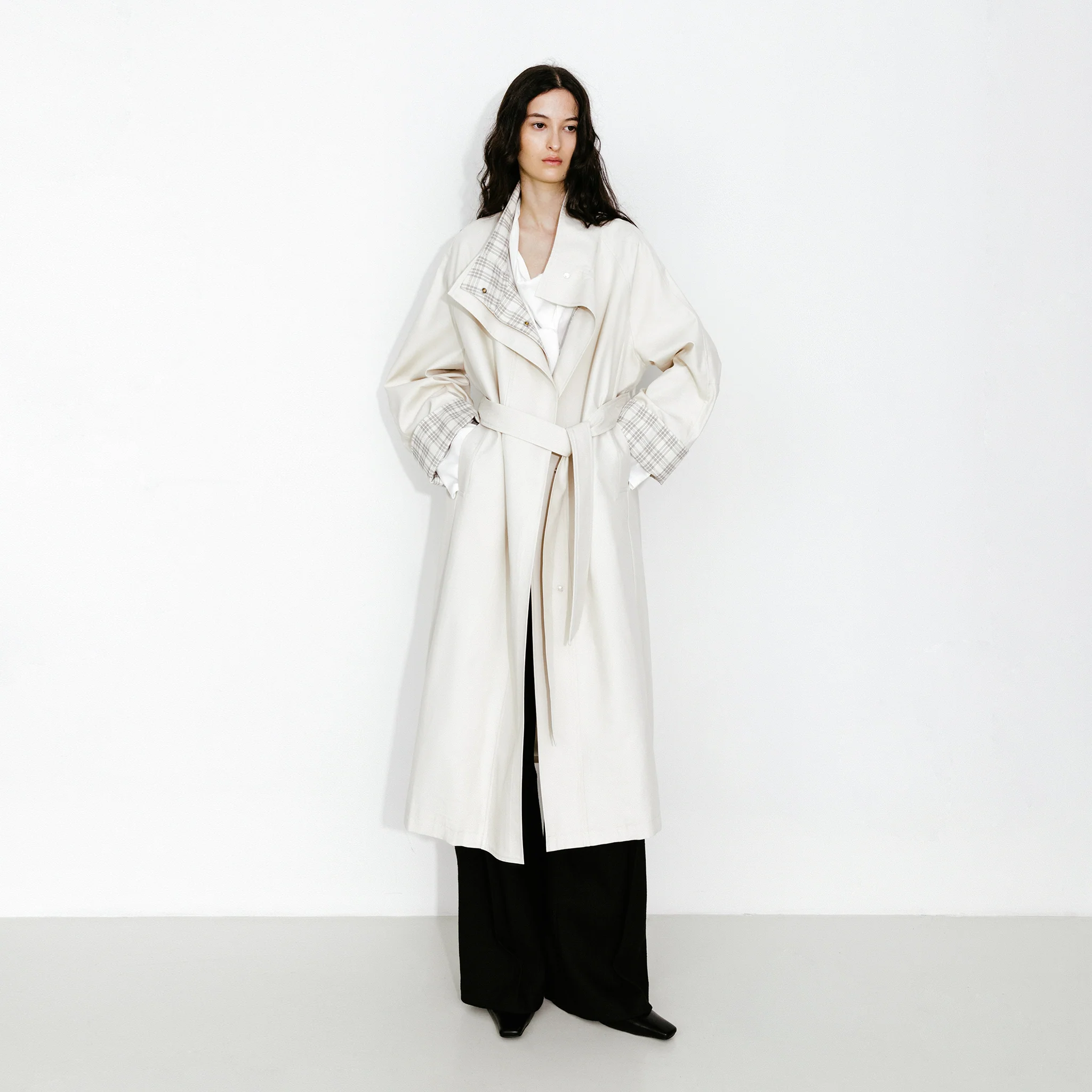 Funnel Neck Colorblock Cuff Trench Coat - Image 7