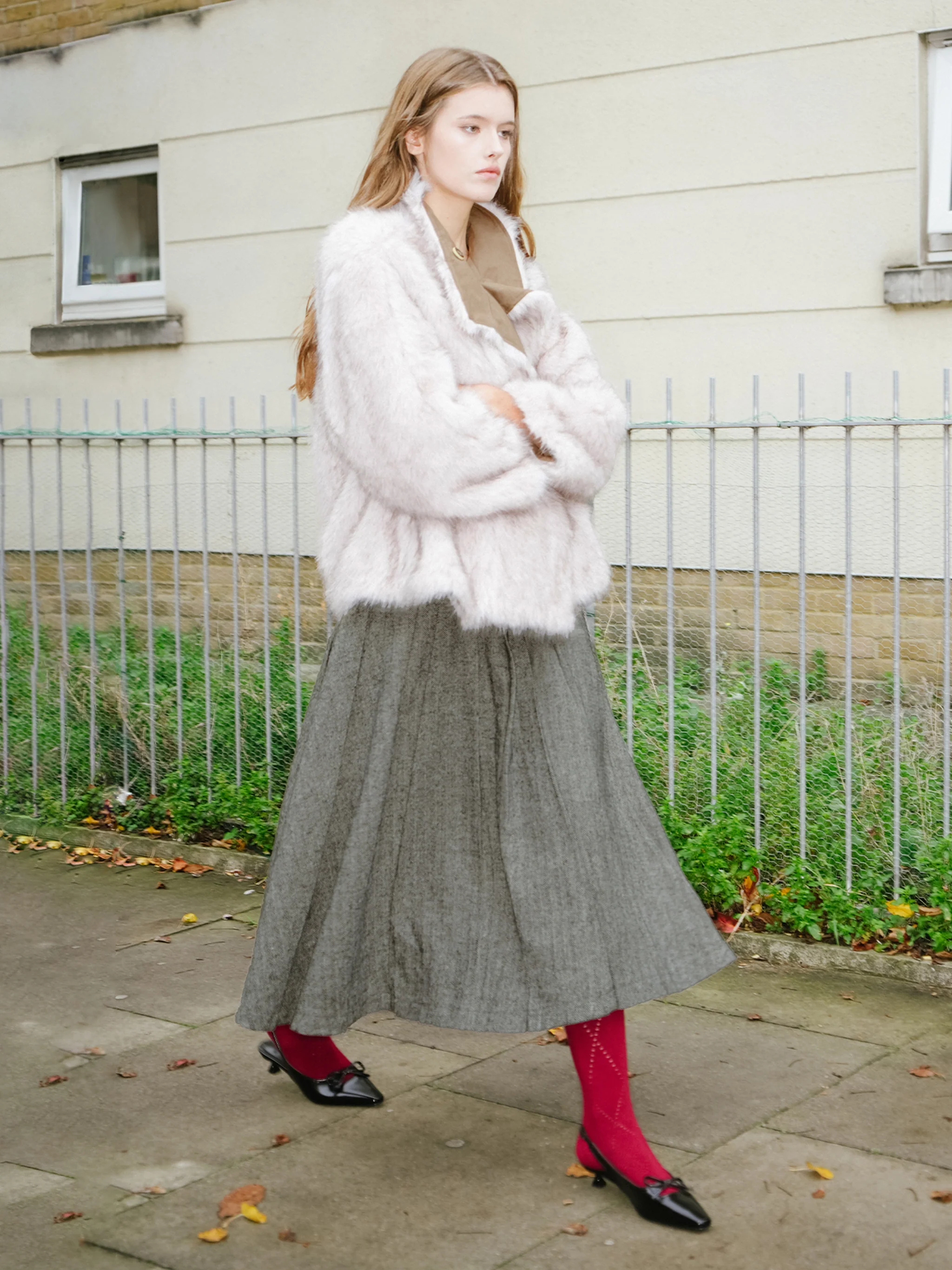 Gray Pleated Maxi Skirt