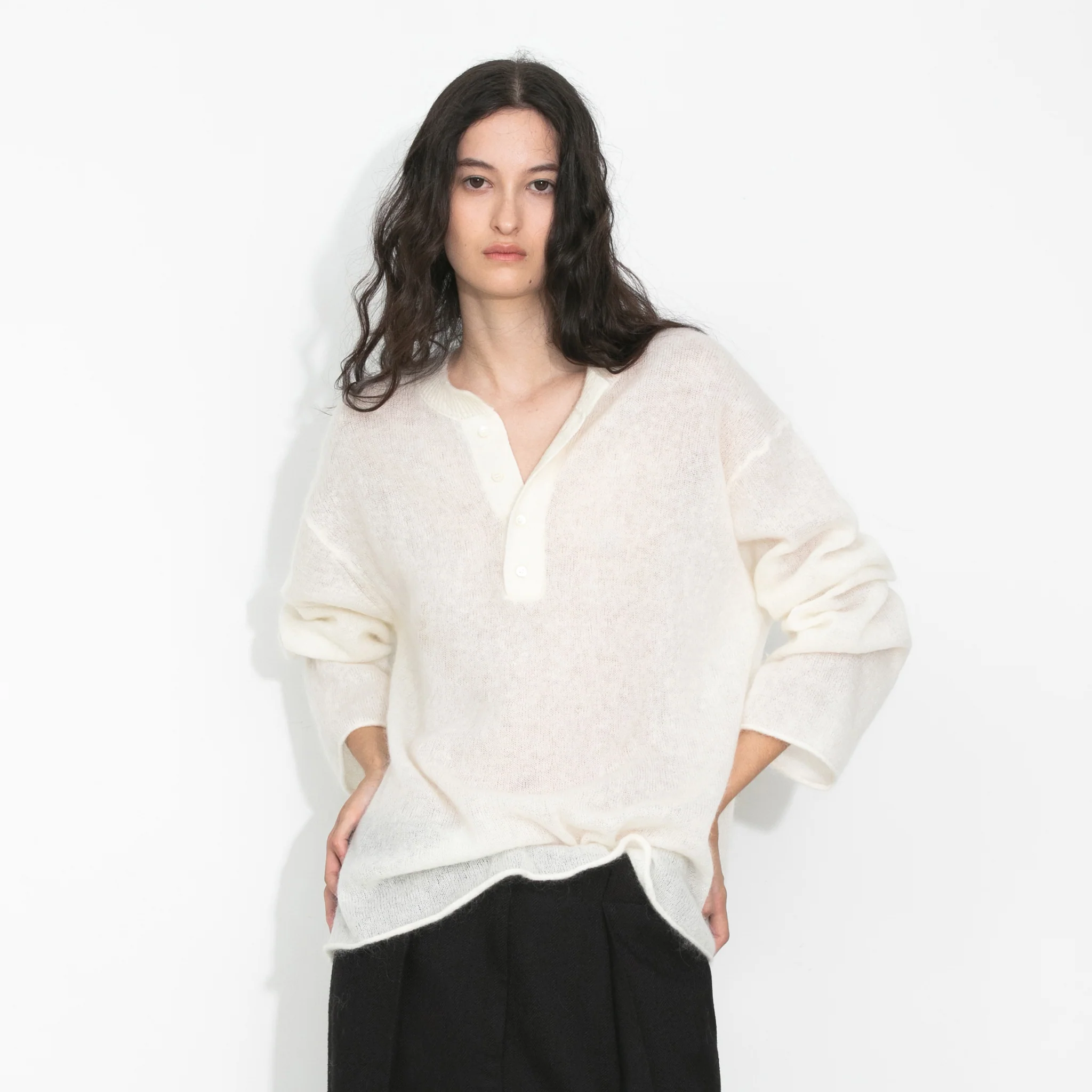 Henley Neck Loose-Fit Long-Sleeve Cover-Up - Image 14