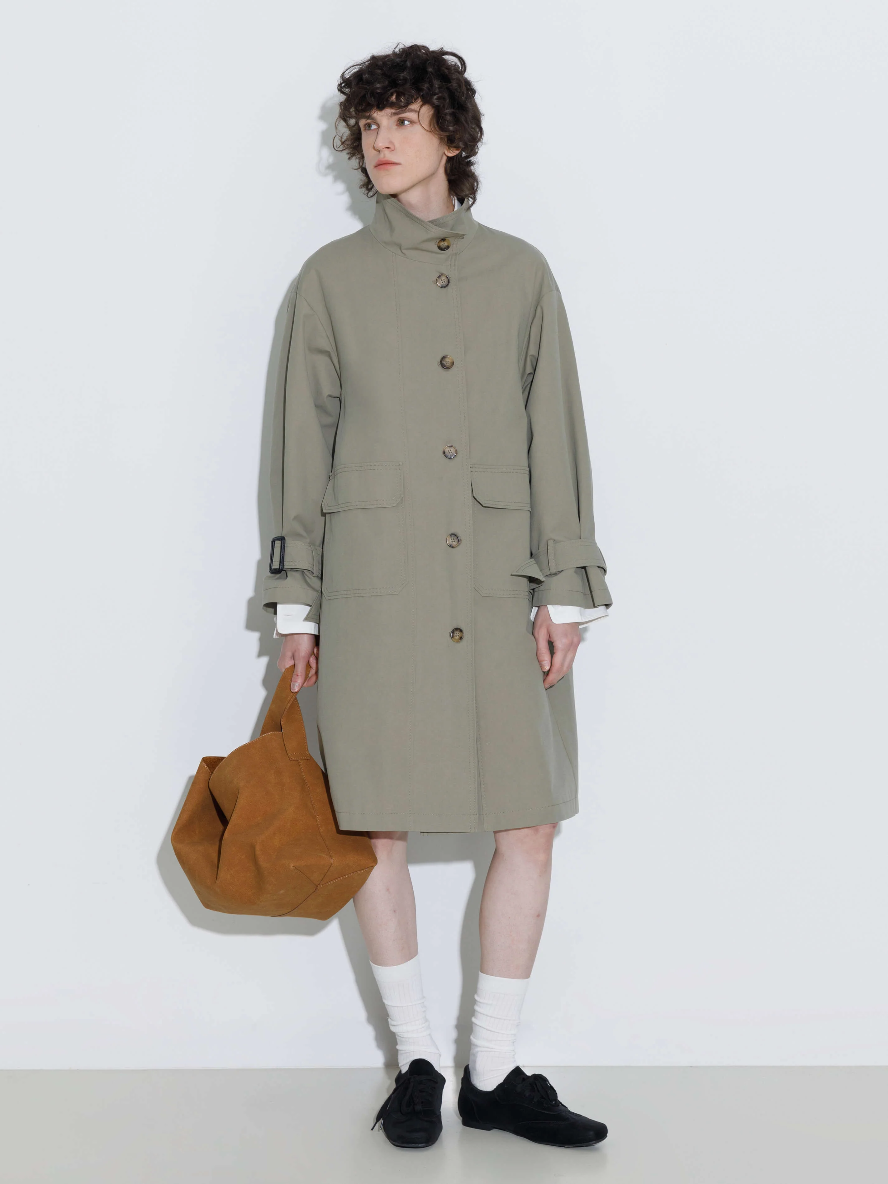 High Collar Long Trench Coat - Image 11