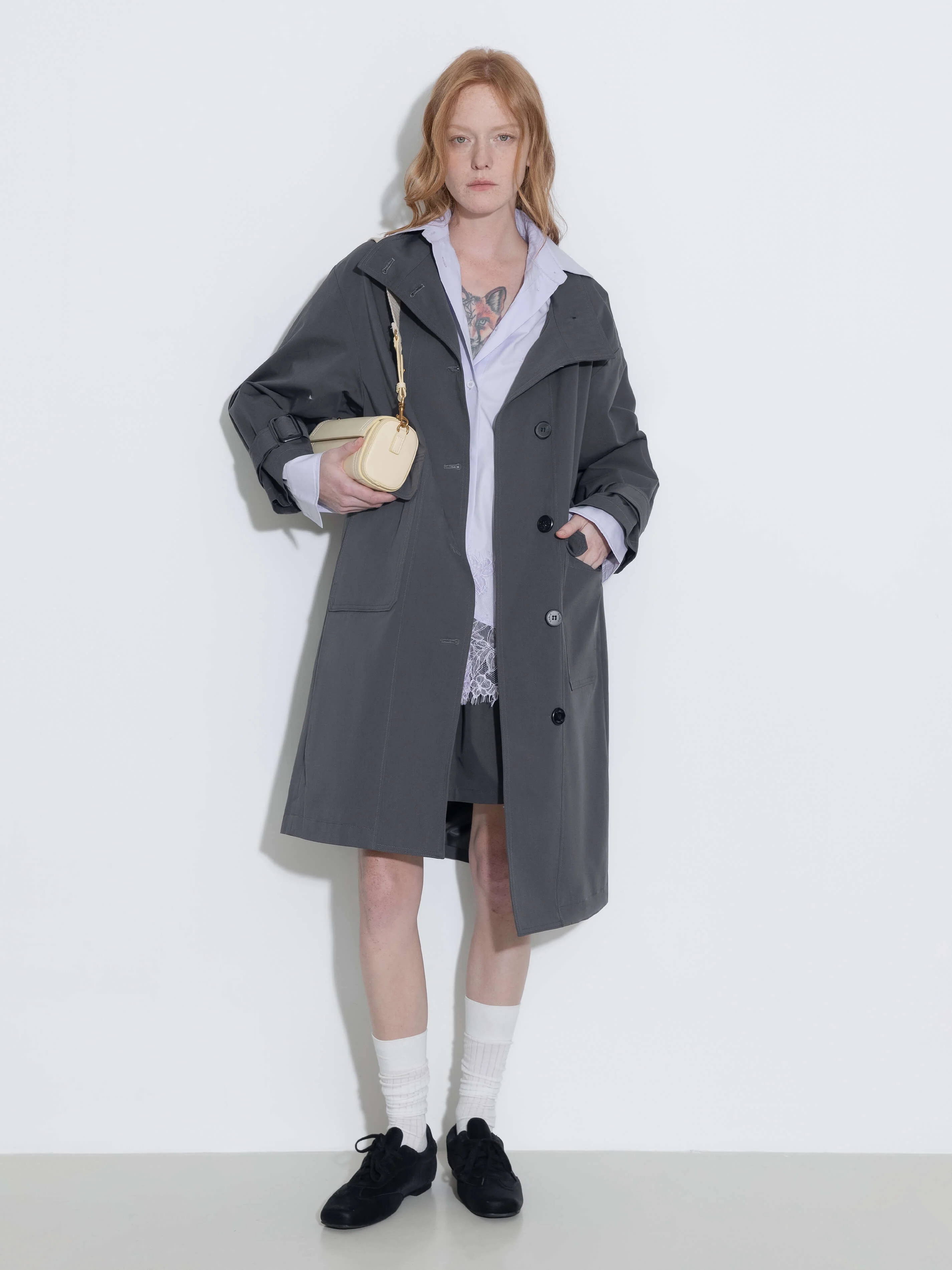 High Collar Long Trench Coat - Image 2