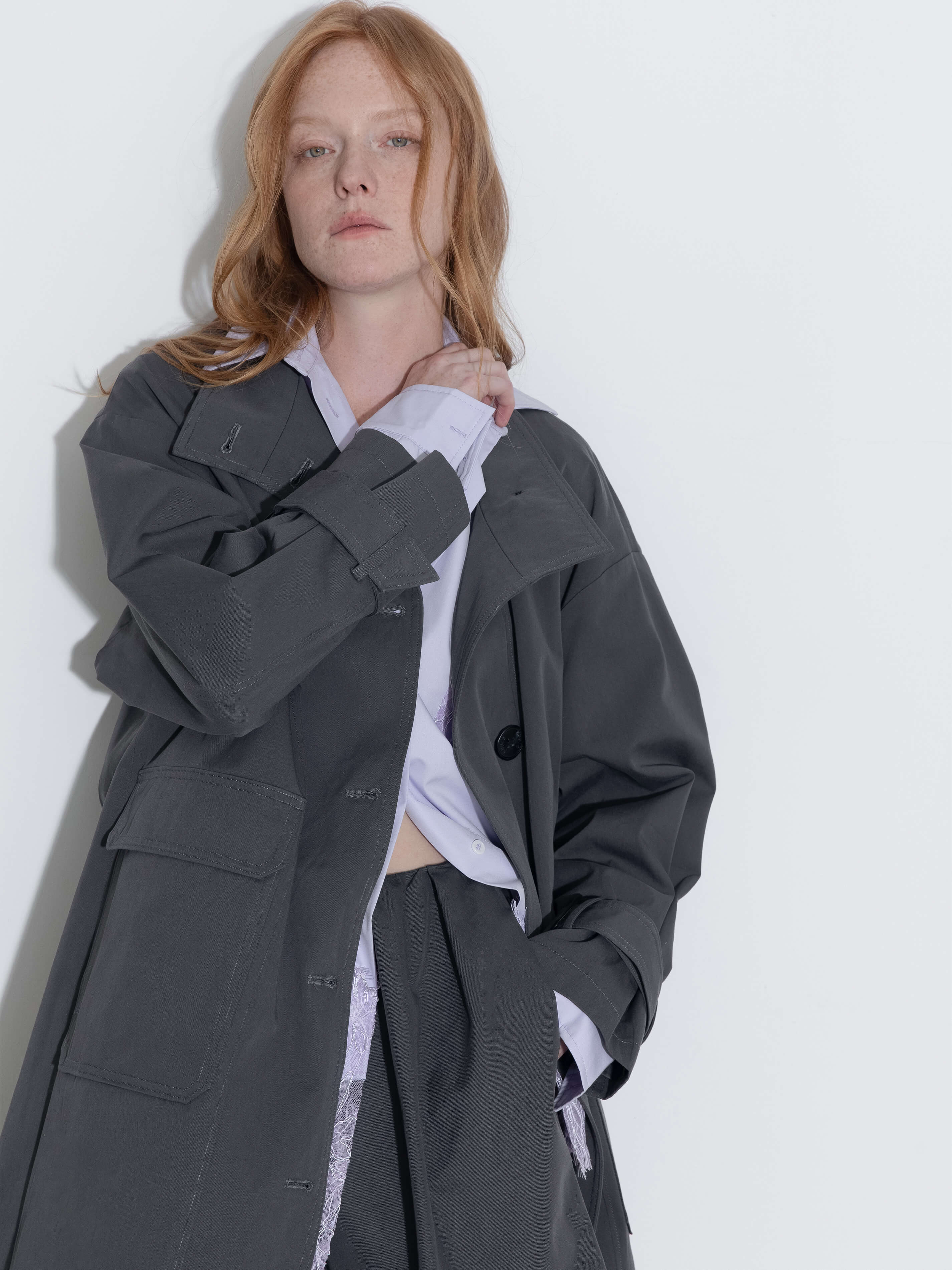 High Collar Long Trench Coat - Image 3