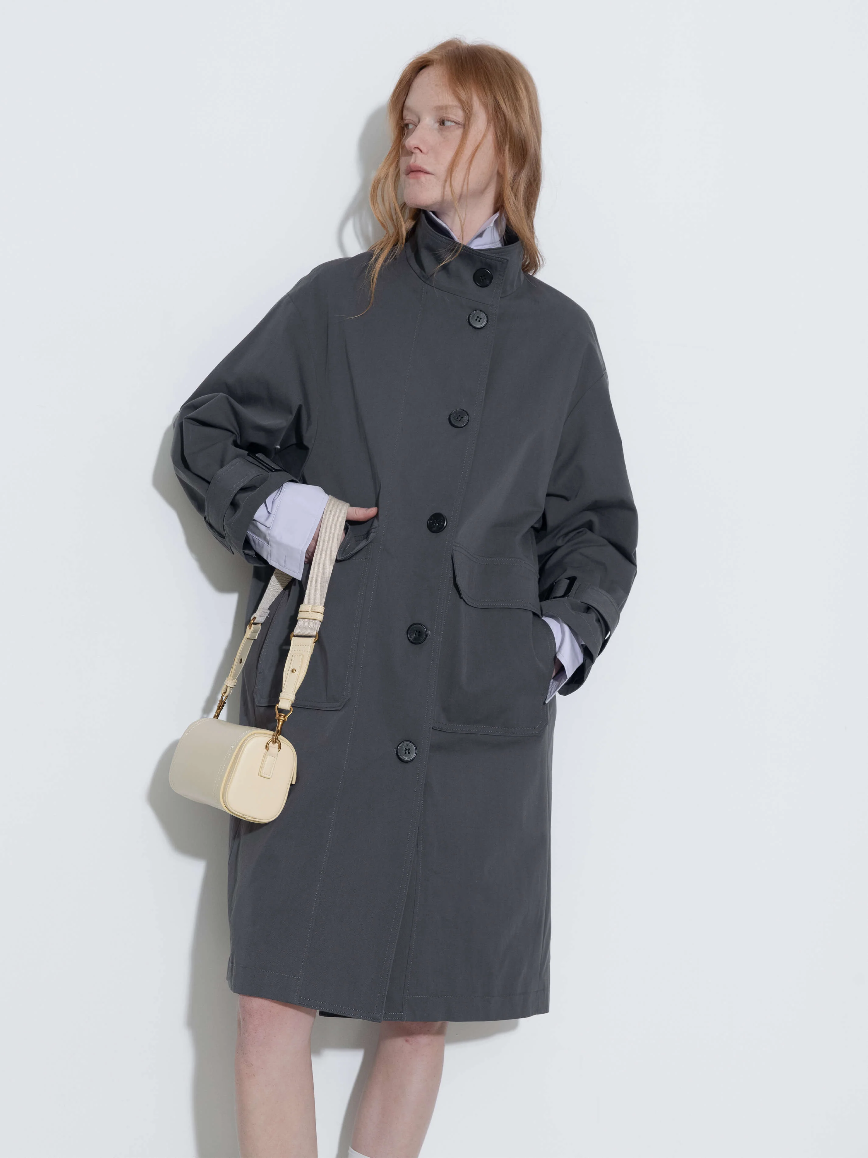 High Collar Long Trench Coat - Image 5