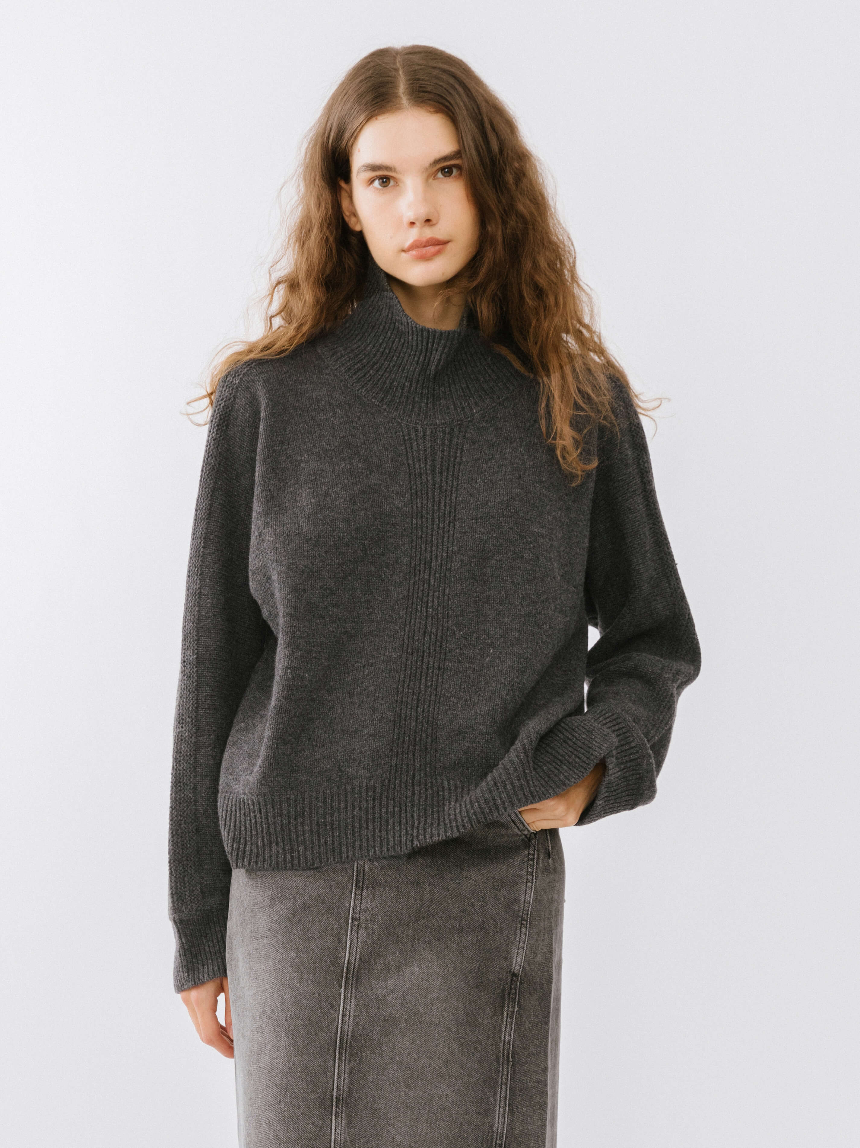 High Neck Sheep Wool Sweater - Image 13