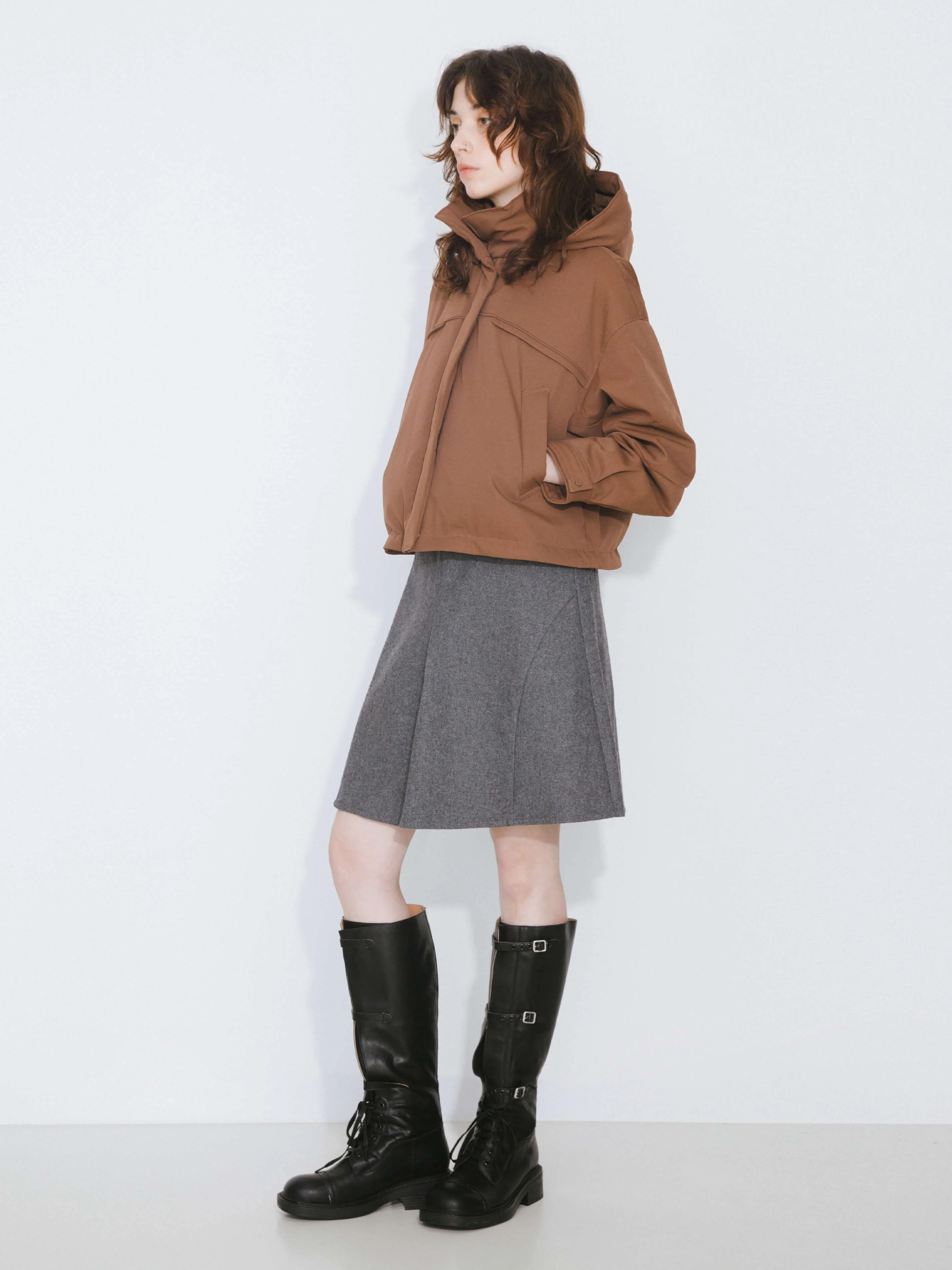 ONE BY CUBIC High Neck Short Loose Hem Down Jacket with Hood - Image 6