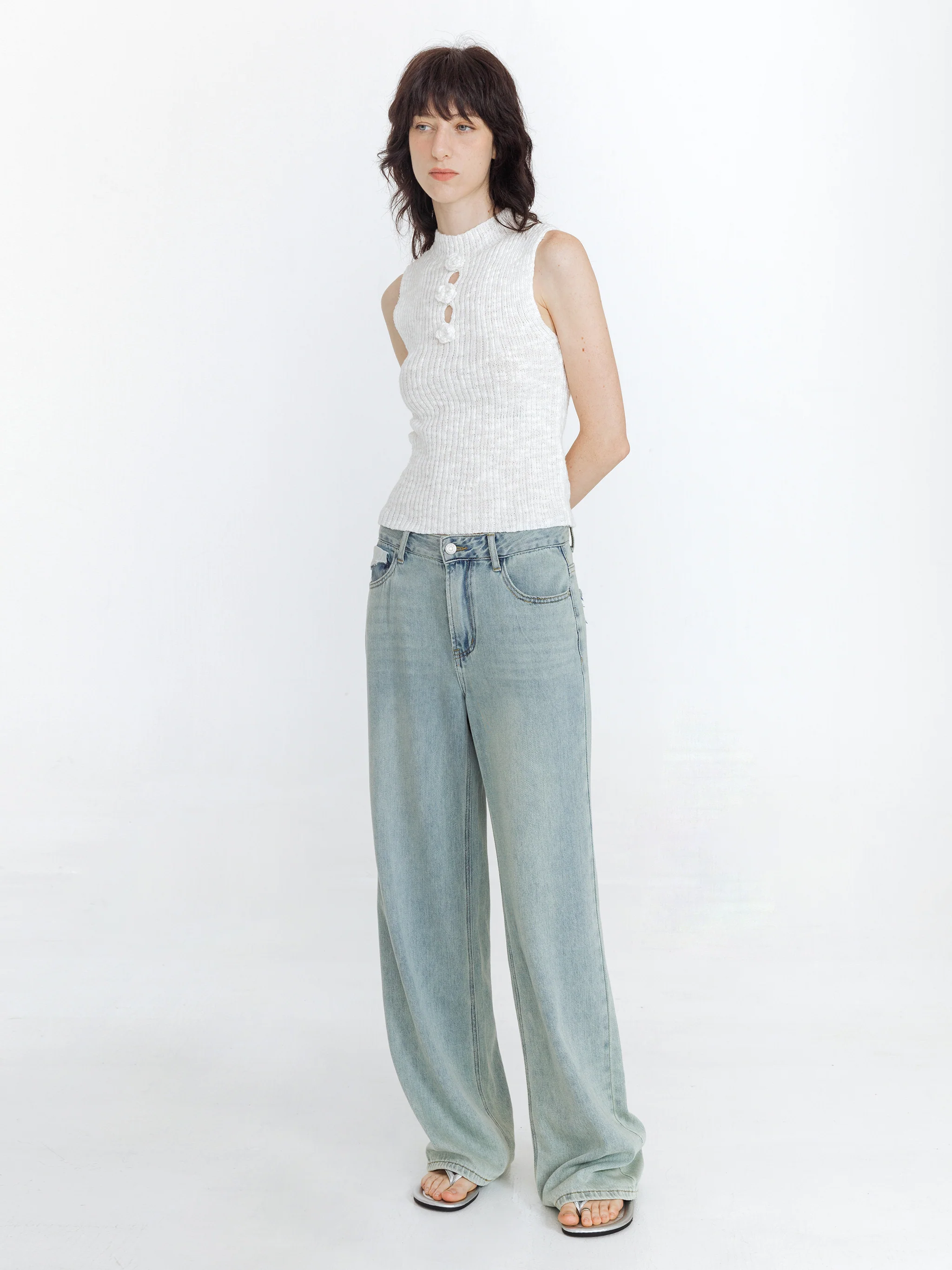 High Waist Loose Straight Washed Jeans - Image 4