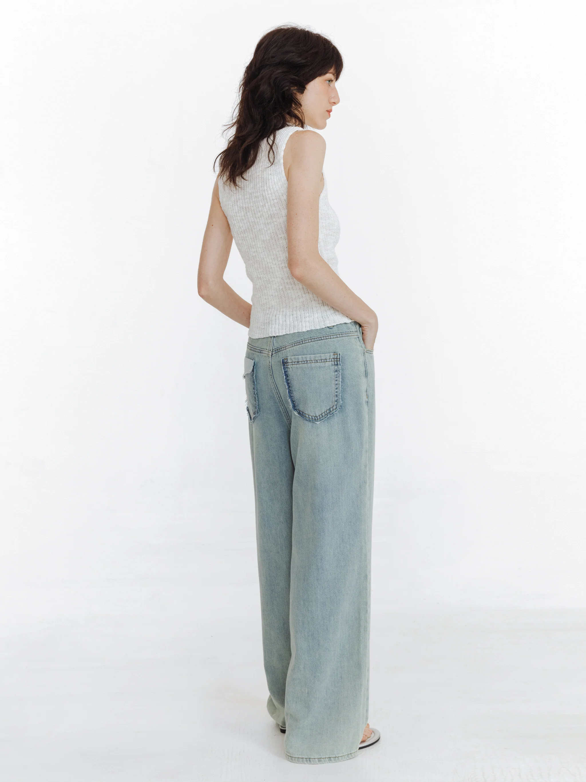 High Waist Loose Straight Washed Jeans - Image 6