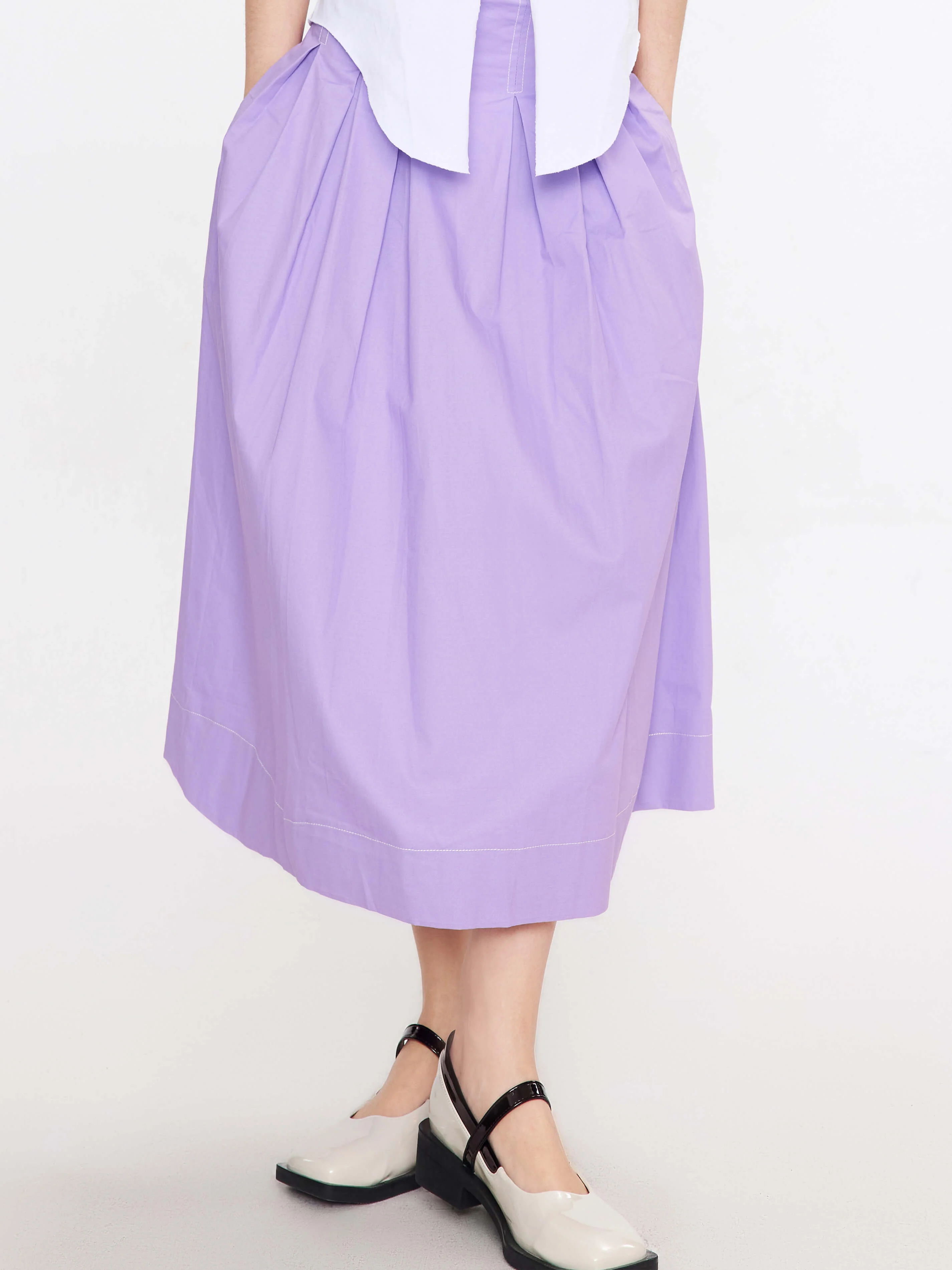 High Waist Pleated Round Cotton Skirt - Image 4