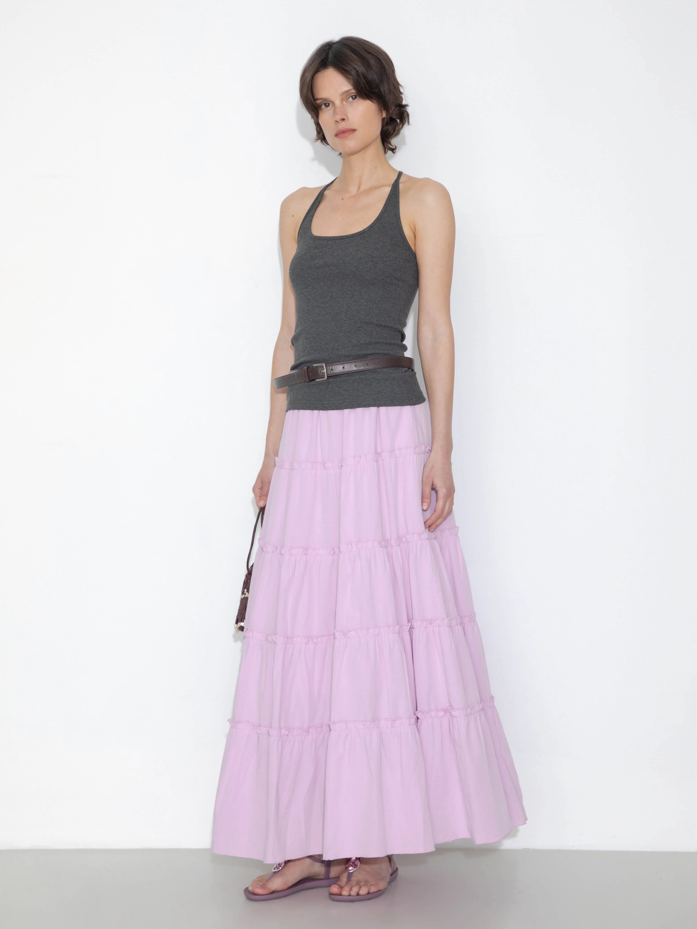 High-Waisted A-Line Maxi Flowy Skirt - Image 3
