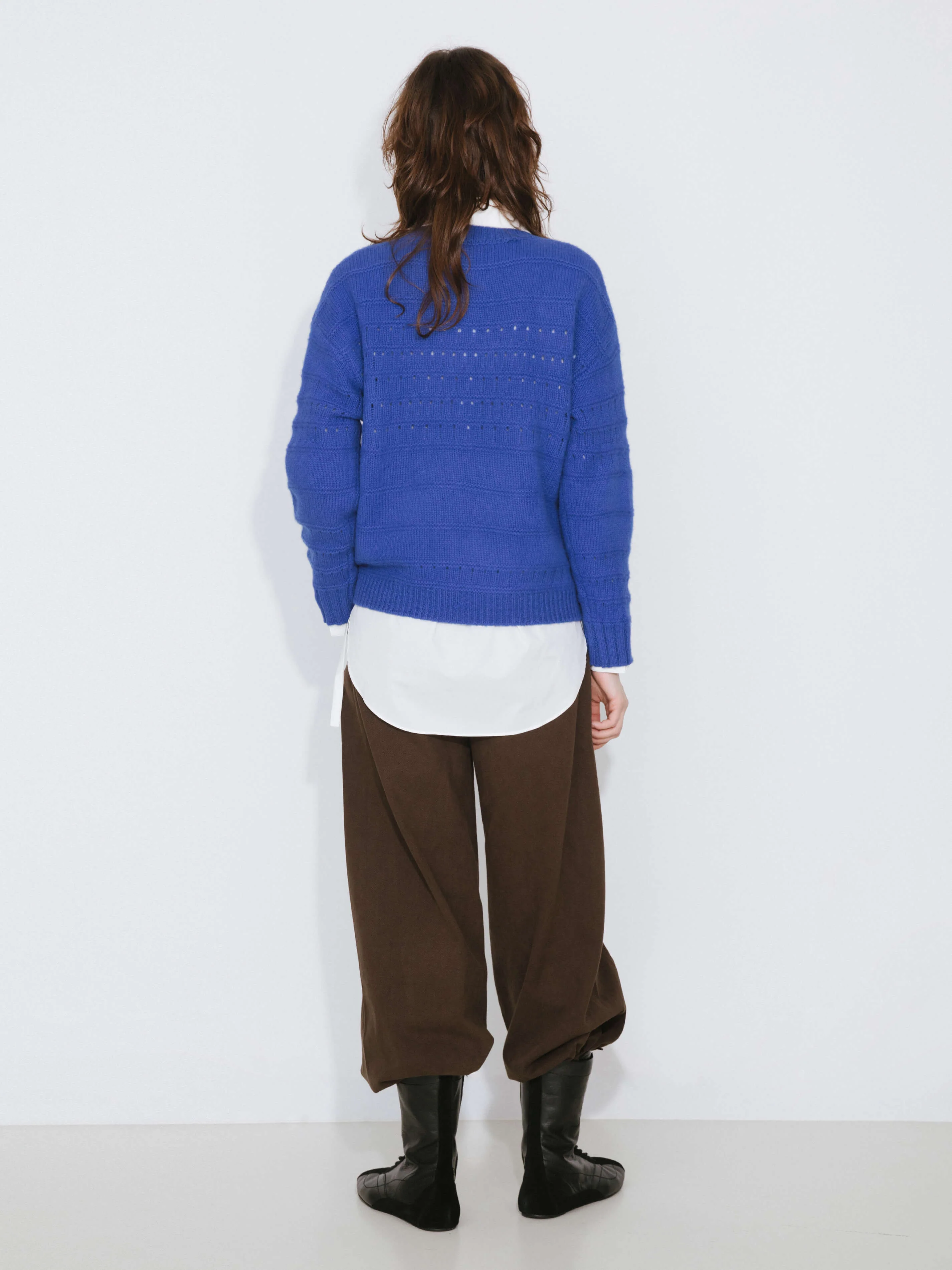 Hollowed 100% Wool Long Sleeves Knit Sweater - Image 12