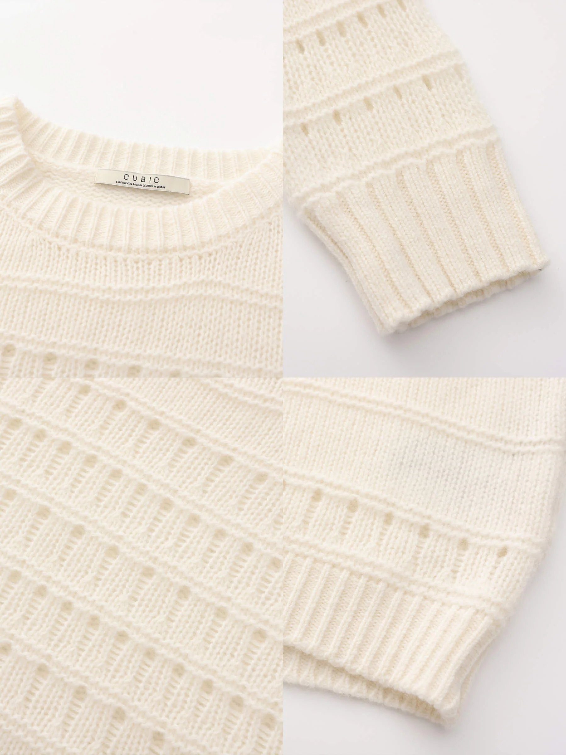 Hollowed 100% Wool Long Sleeves Knit Sweater - Image 25