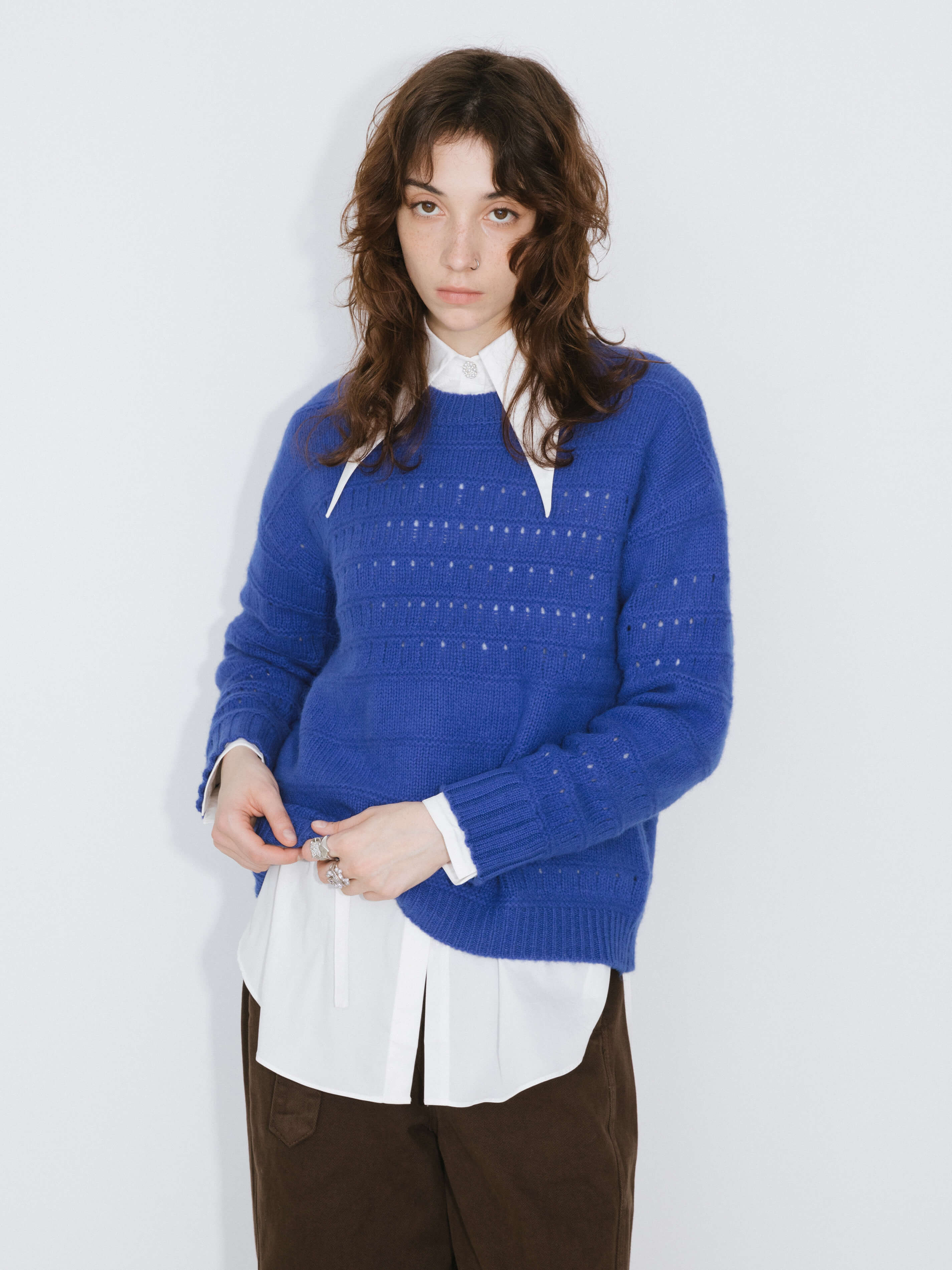 Hollowed 100% Wool Long Sleeves Knit Sweater - Image 7