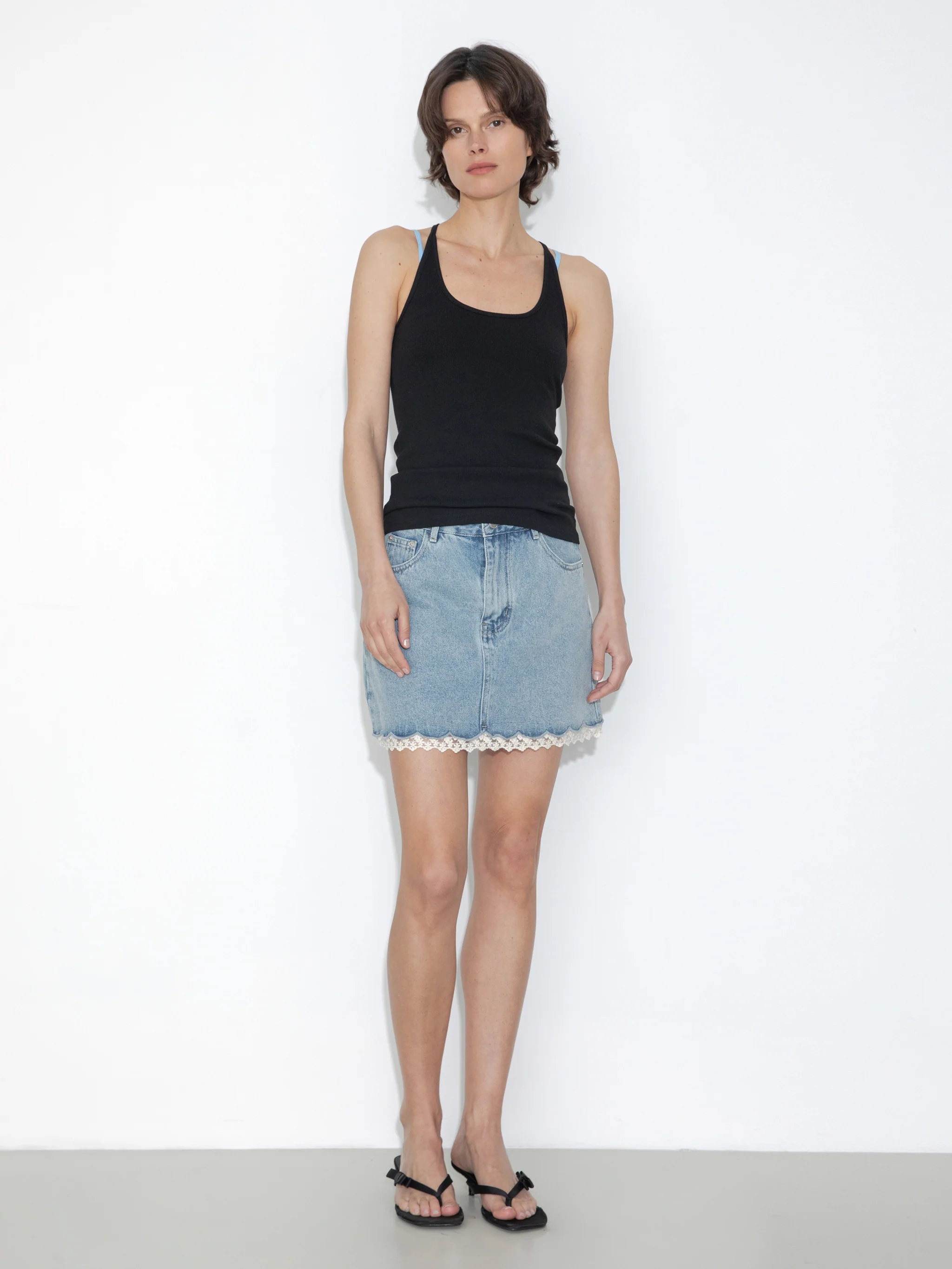 Lace Panelled Denim Skirt - Image 4