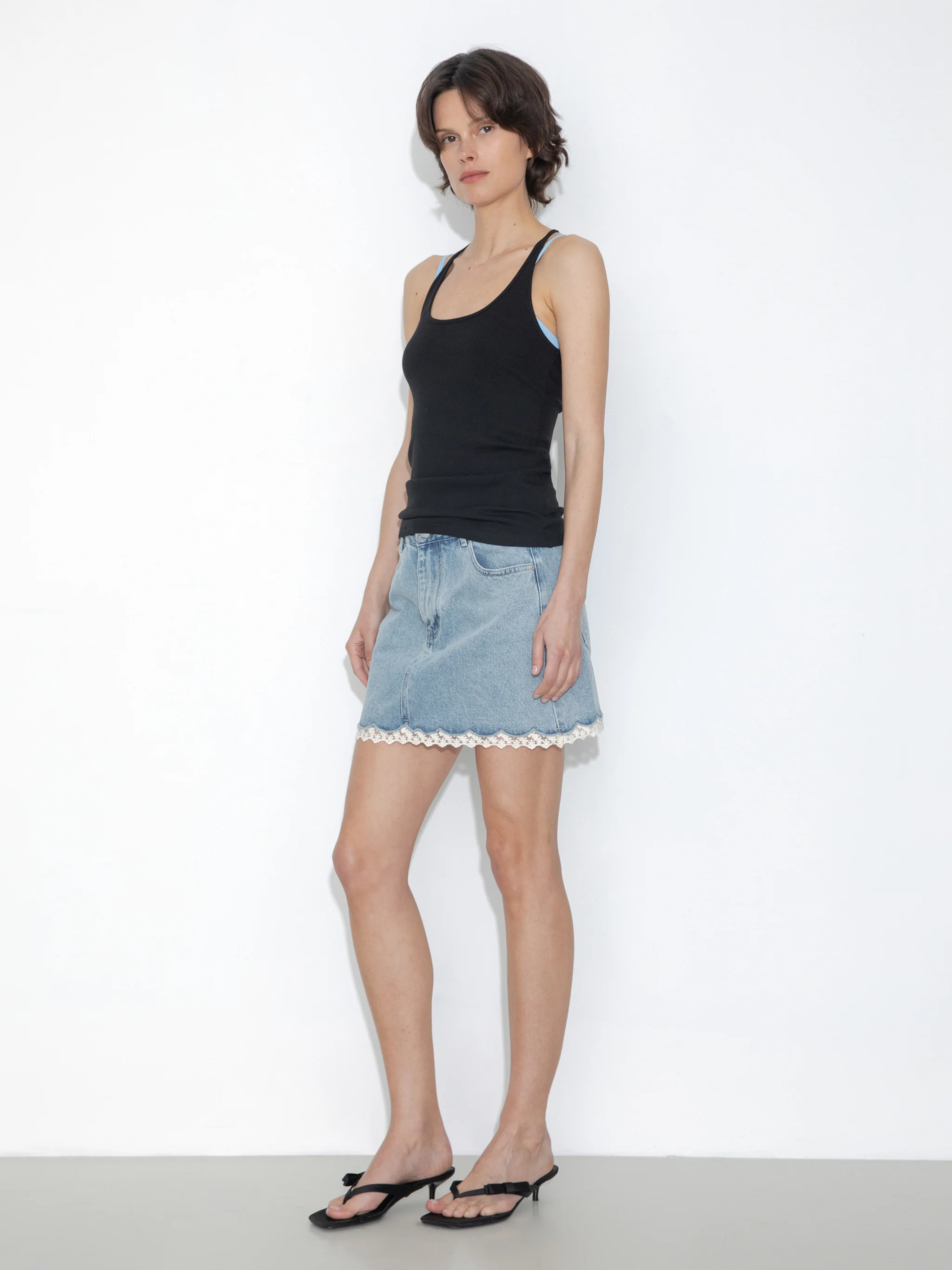 Lace Panelled Denim Skirt - Image 5