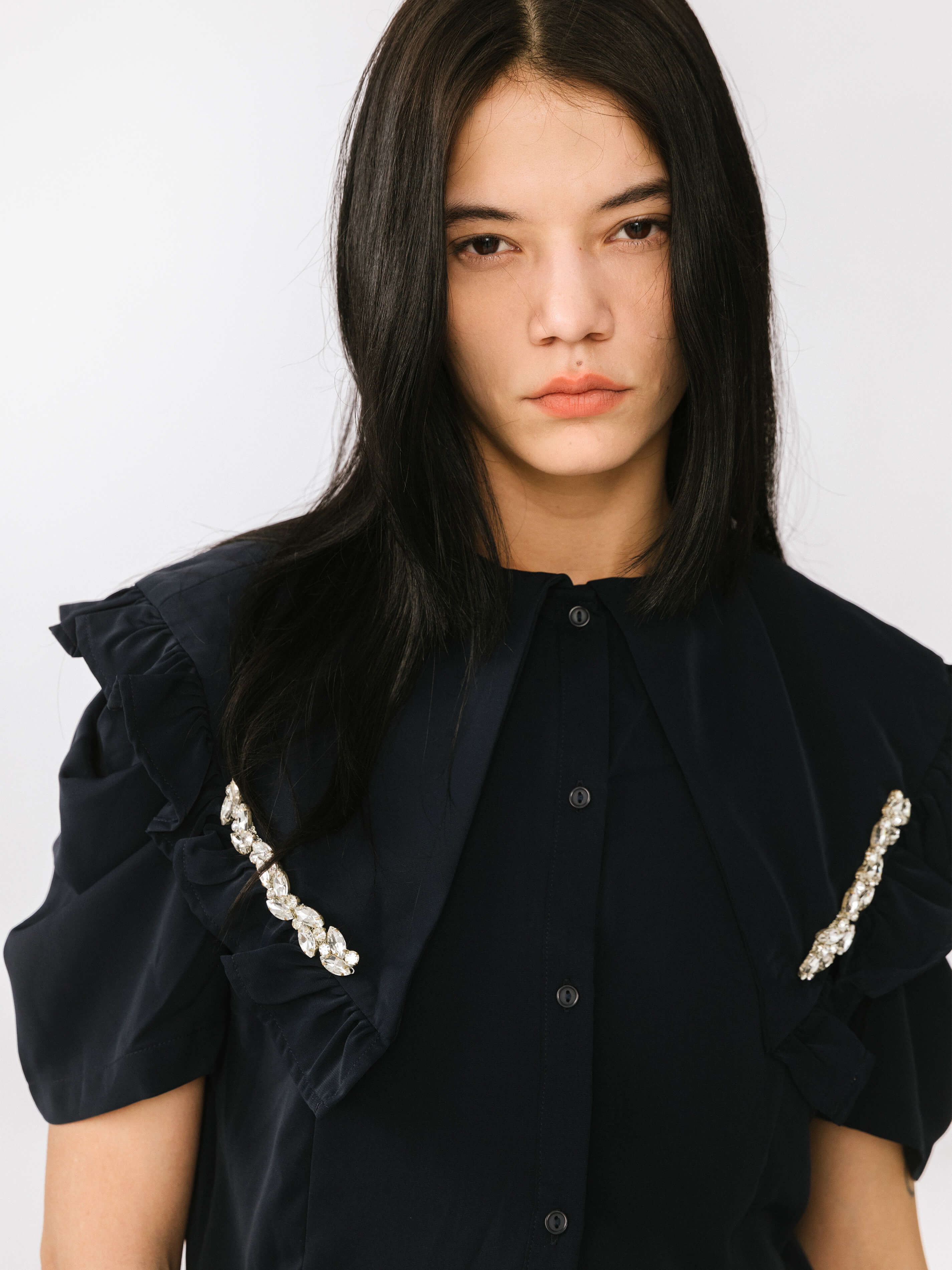 Large Lapel Strass Puff Sleeves T-shirt - Image 10
