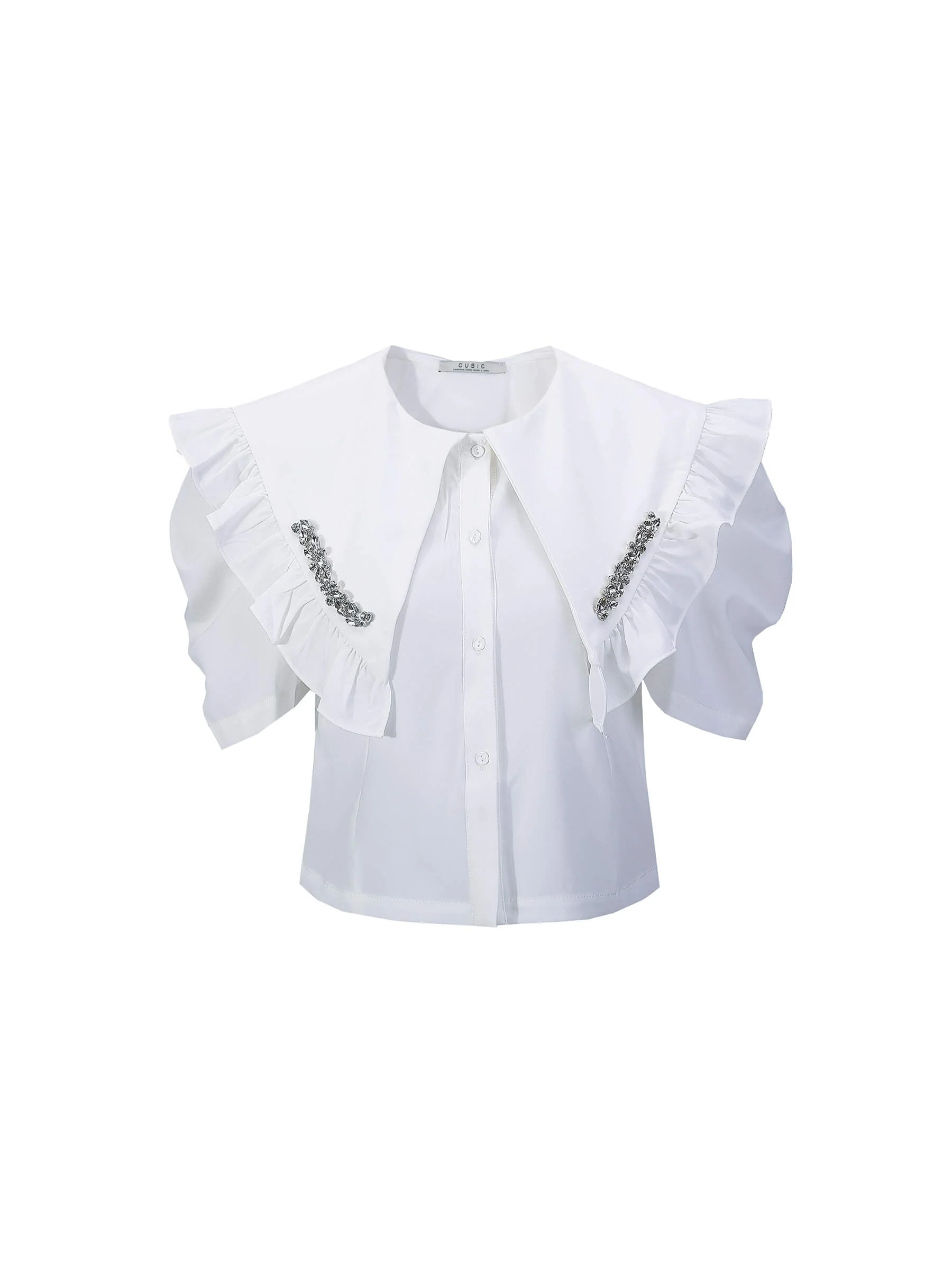 Large Lapel Strass Puff Sleeves T-shirt - Image 13