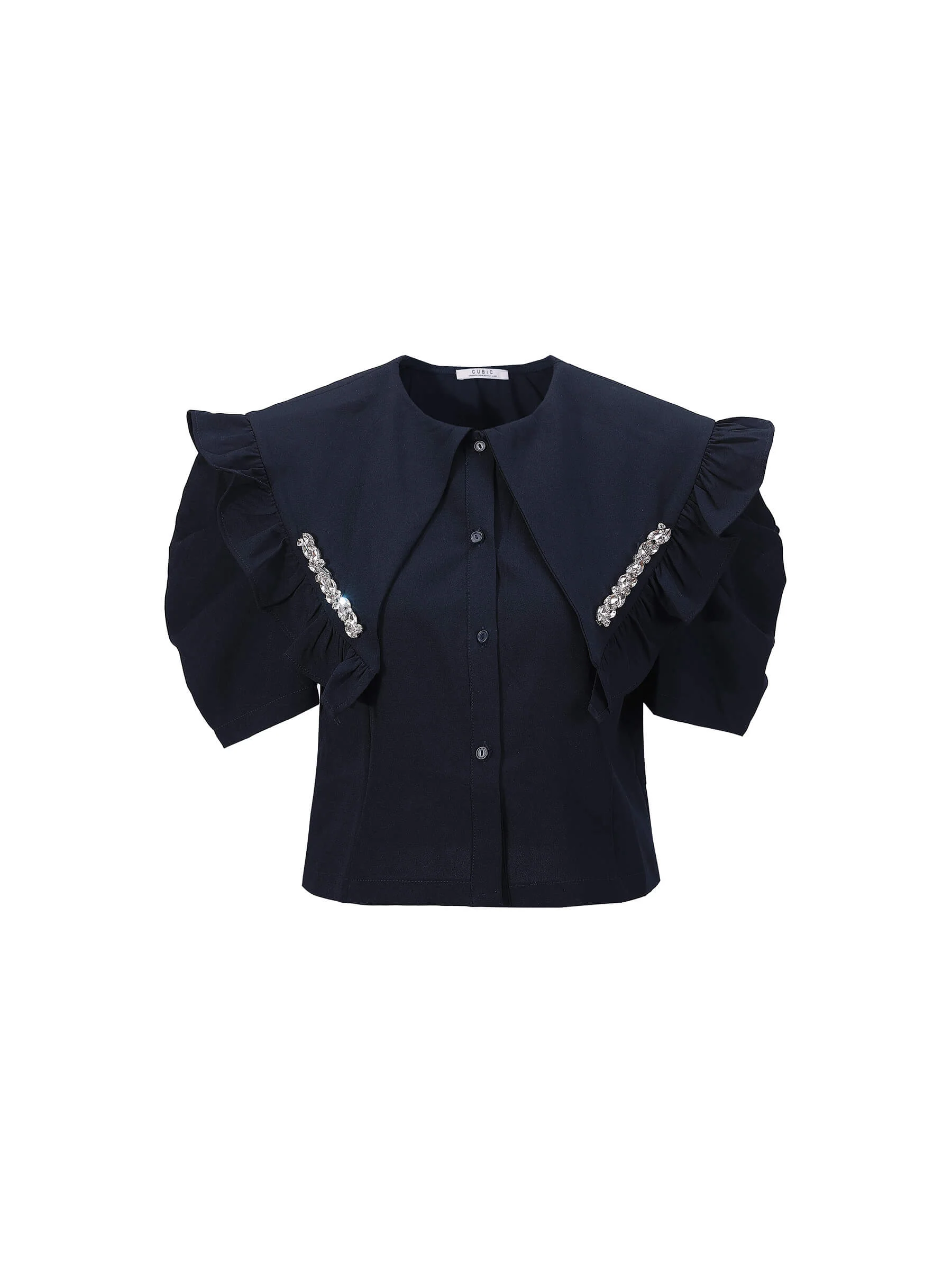Large Lapel Strass Puff Sleeves T-shirt - Image 15