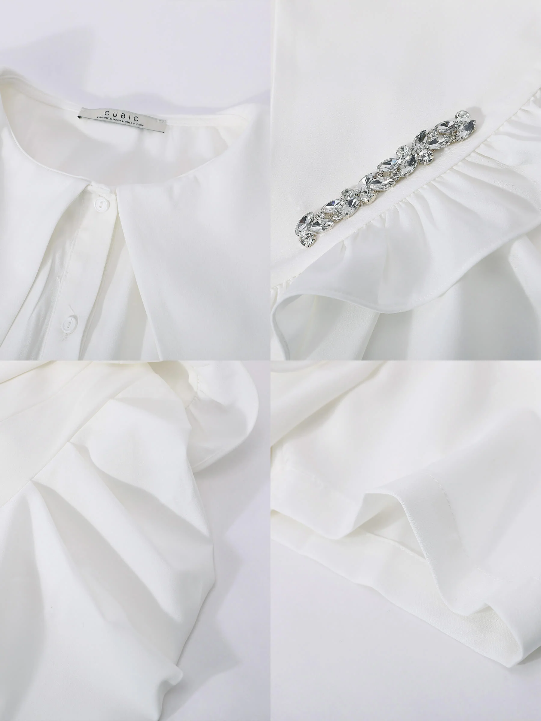 Large Lapel Strass Puff Sleeves T-shirt - Image 18