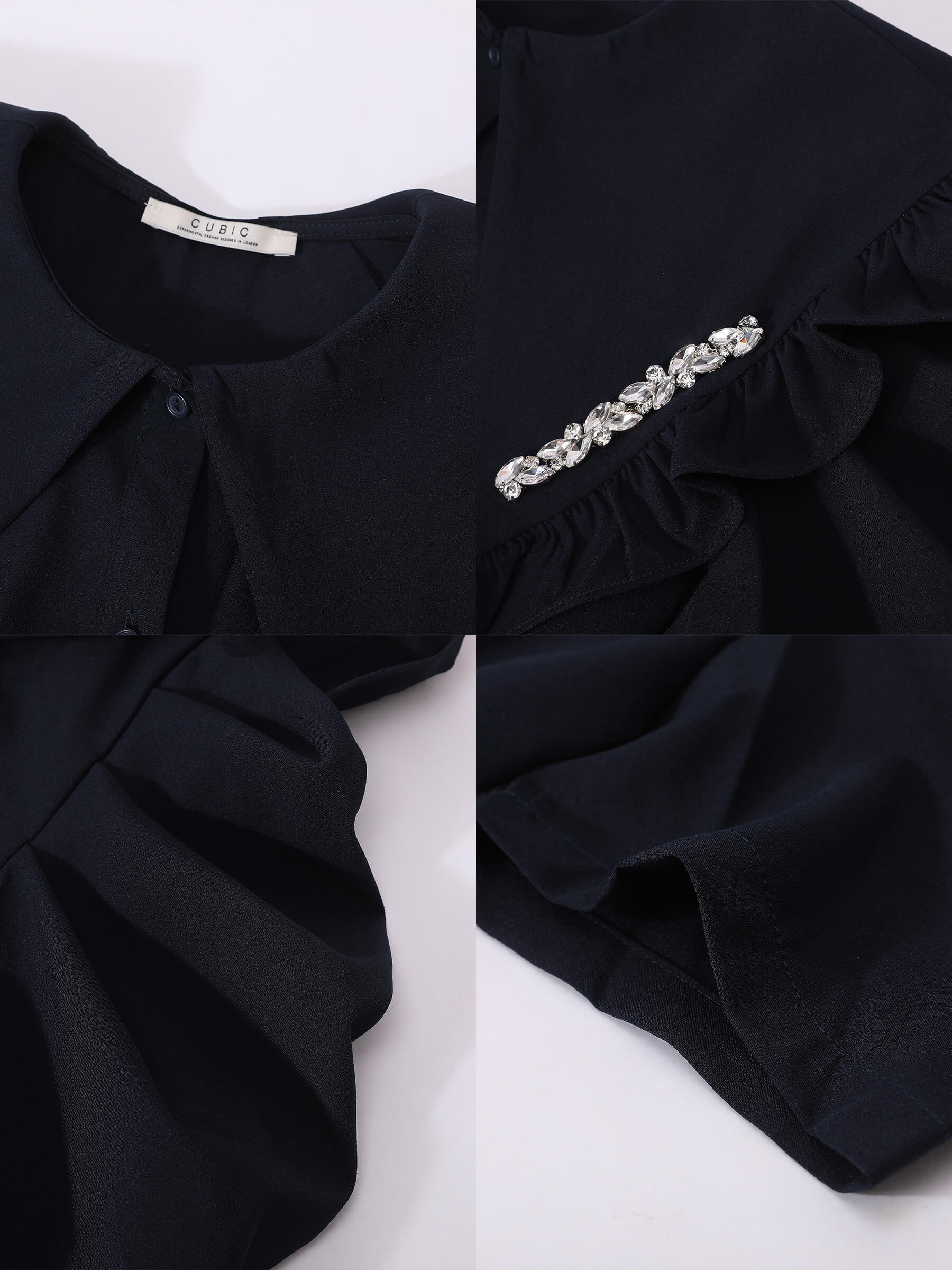 Large Lapel Strass Puff Sleeves T-shirt - Image 19