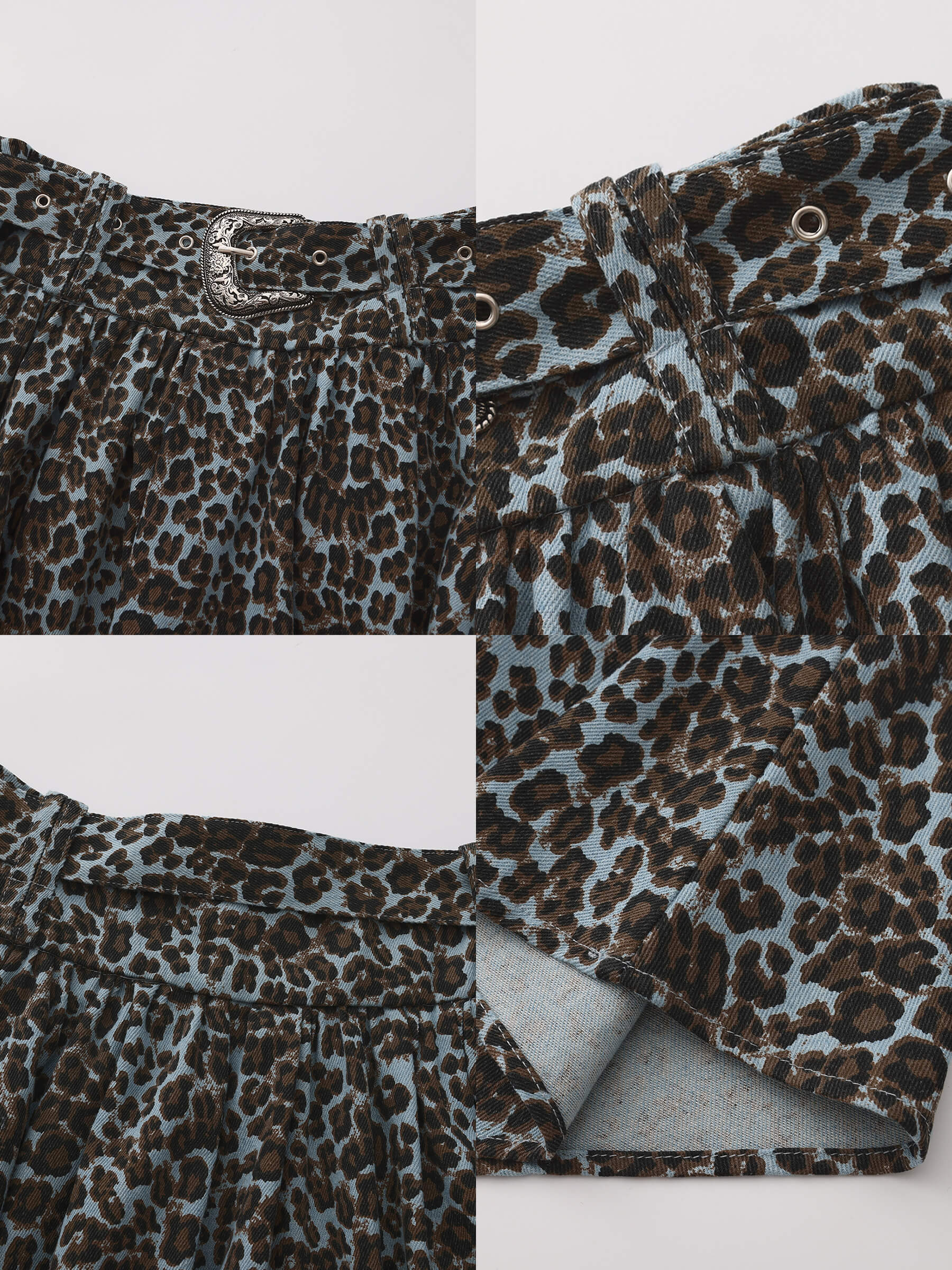 Leopard Print Pleated A-Line Skirt with Belt - Image 10