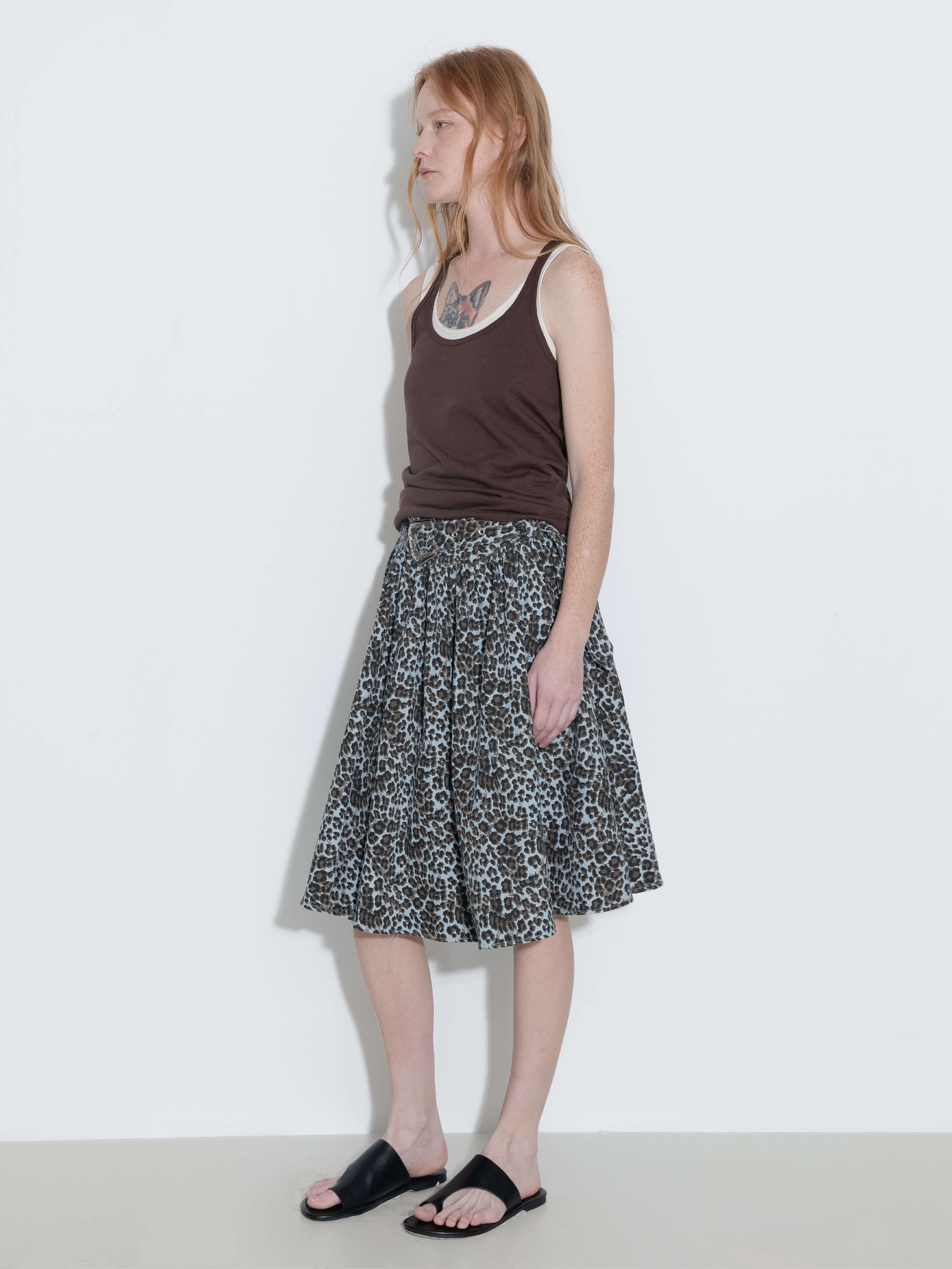 Leopard Print Pleated A-Line Skirt with Belt - Image 5