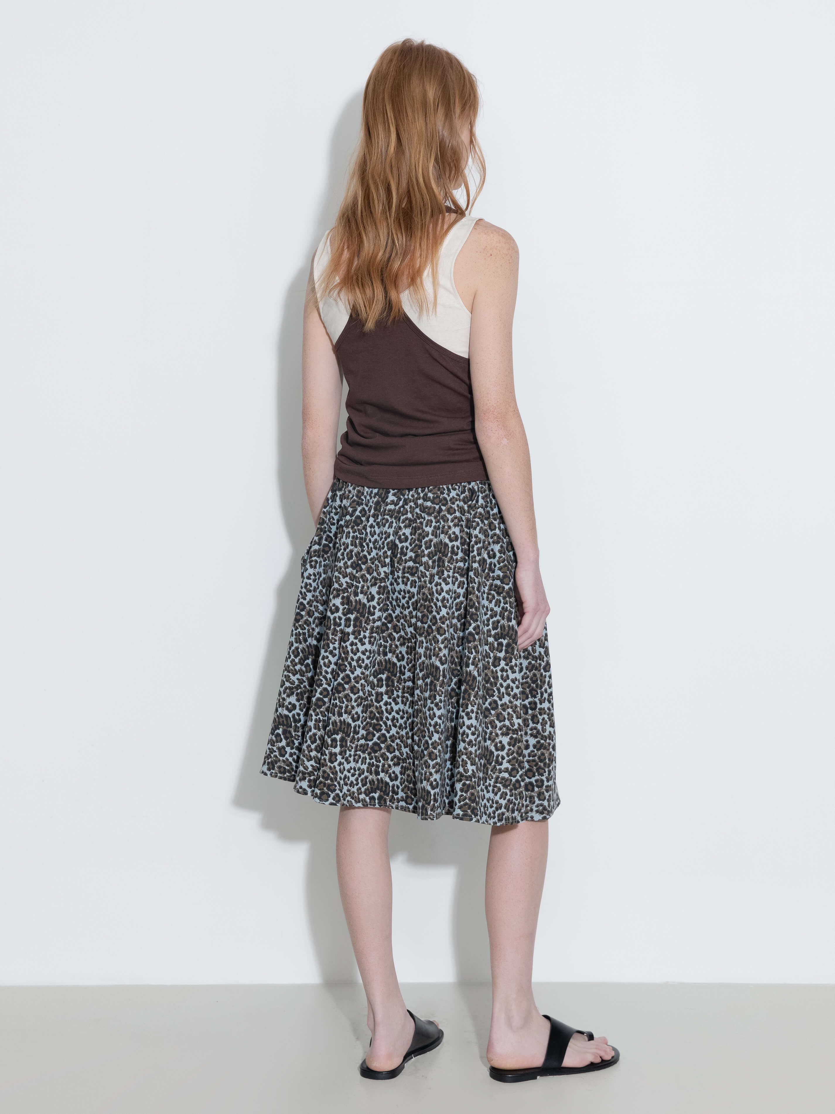 Leopard Print Pleated A-Line Skirt with Belt - Image 6